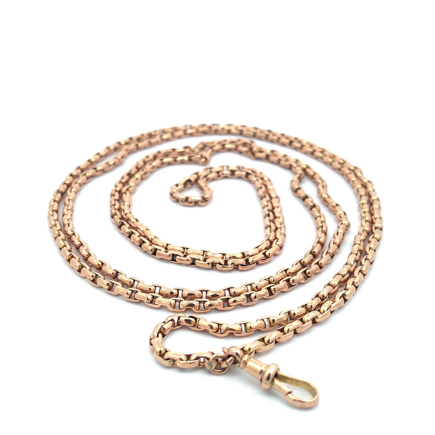 Antique 9ct Rose Gold Guard Chain. Victorian Gold Muff Chain, Long Chain. English Circa 1890. 56 Inches.