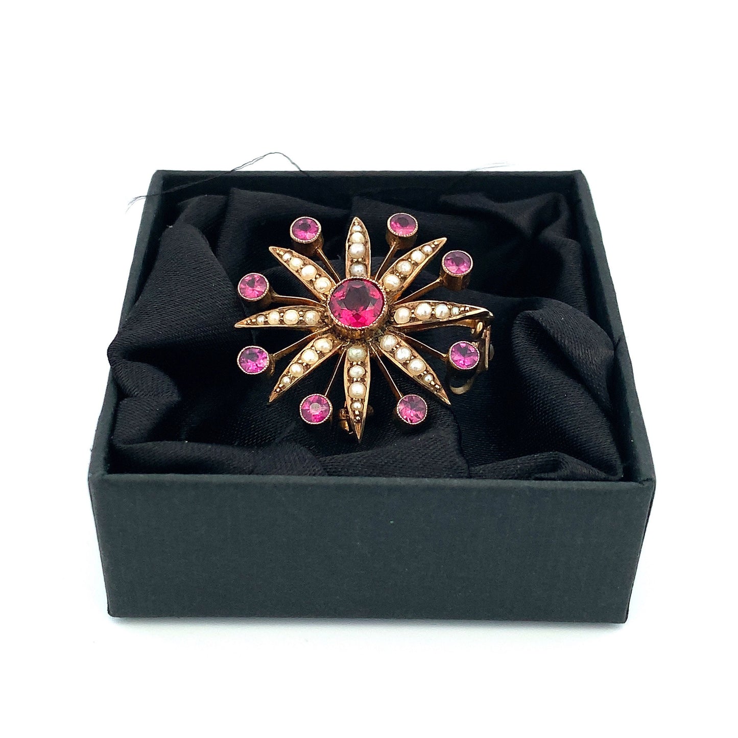 Antique Amethyst and Pearl 9ct Gold Star Pendant / Brooch. English Circa 1900