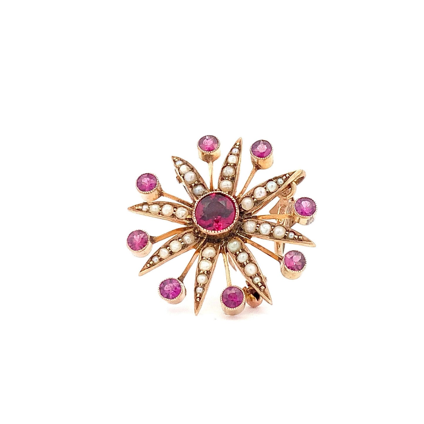 Antique Amethyst and Pearl 9ct Gold Star Pendant / Brooch. English Circa 1900