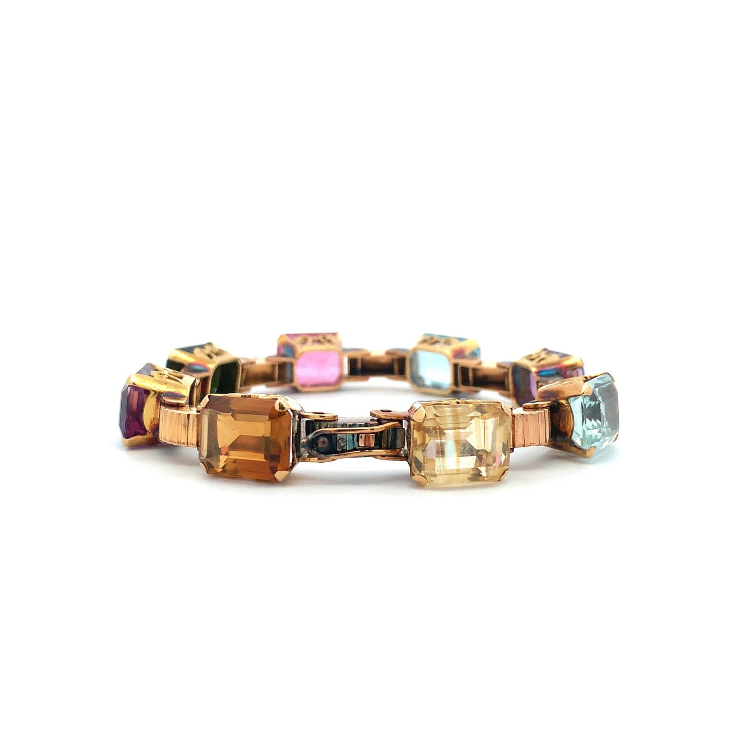 Outstanding Vintage Multi-Gem 18ct Gold Bracelet. Genuine 1940's Example, Highly Wearable & Collectable.