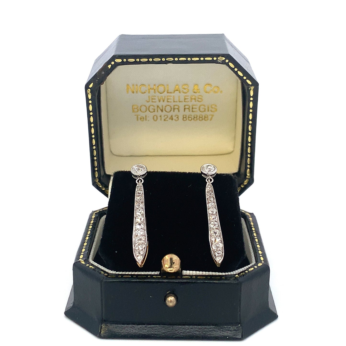 Antique Edwardian Old European Cut Diamonds Platinum / 18ct Gold Drop Earrings. Rare Find.