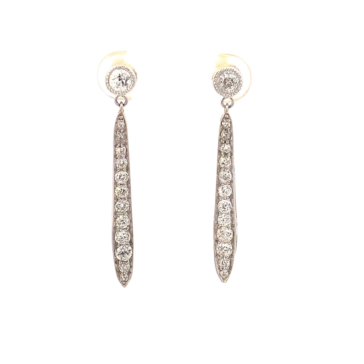 Antique Edwardian Old European Cut Diamonds Platinum / 18ct Gold Drop Earrings. Rare Find.