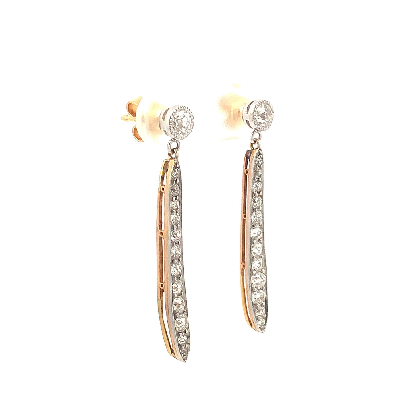 Antique Edwardian Old European Cut Diamonds Platinum / 18ct Gold Drop Earrings. Rare Find.
