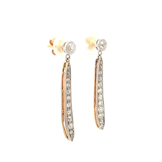 Antique Edwardian Old European Cut Diamonds Platinum / 18ct Gold Drop Earrings. Rare Find.