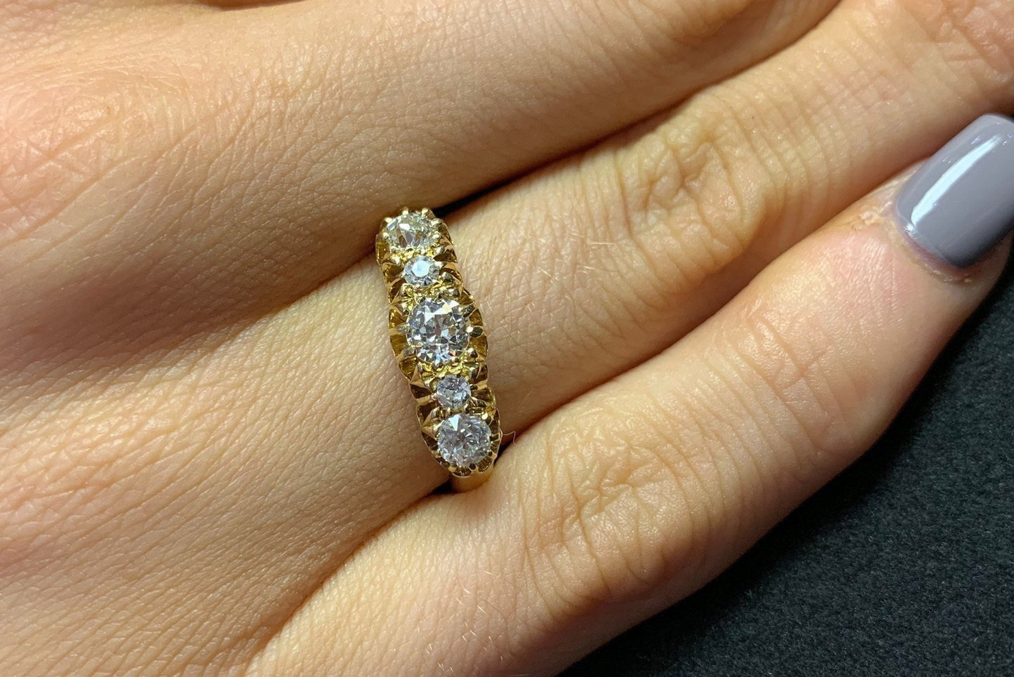 Antique 5 Stone Diamond Ring. Hallmarked 1871. Old Cut European Diamonds. English. 18ct Gold.