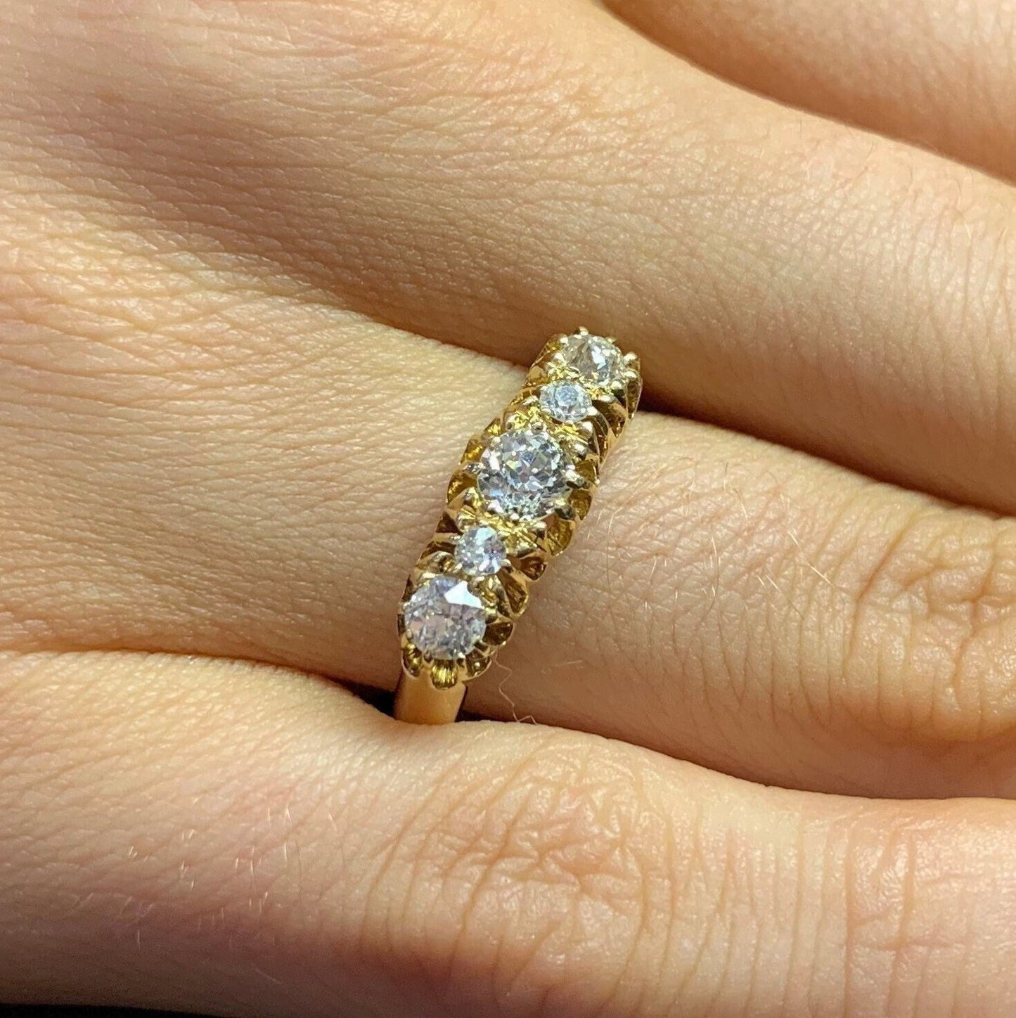 Antique 5 Stone Diamond Ring. Hallmarked 1871. Old Cut European Diamonds. English. 18ct Gold.