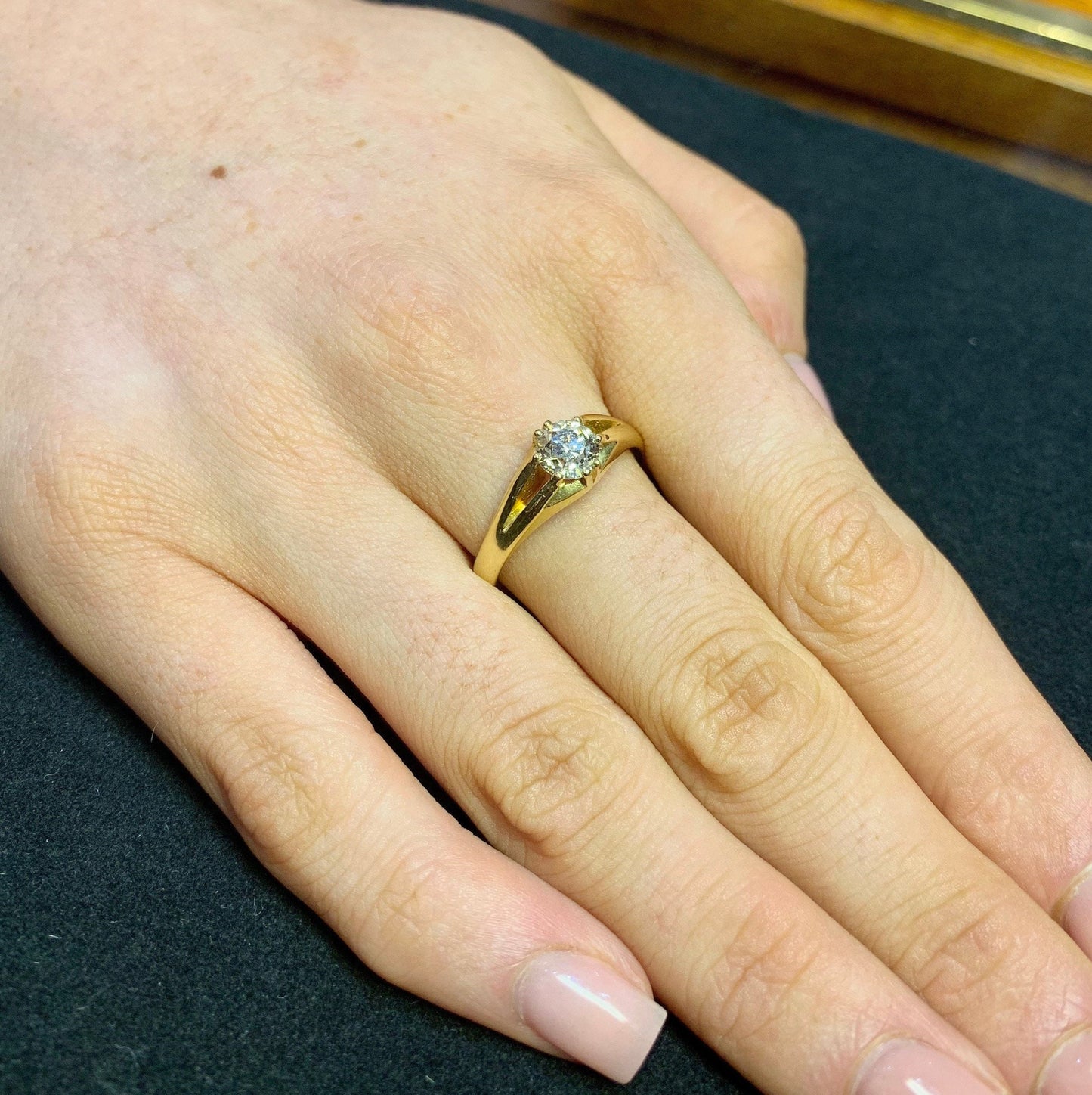 Antique 0.82ct Old European Cut Diamond Gypsy / Pinky Ring.  18ct Gold. Late Victorian. Natural Diamond.