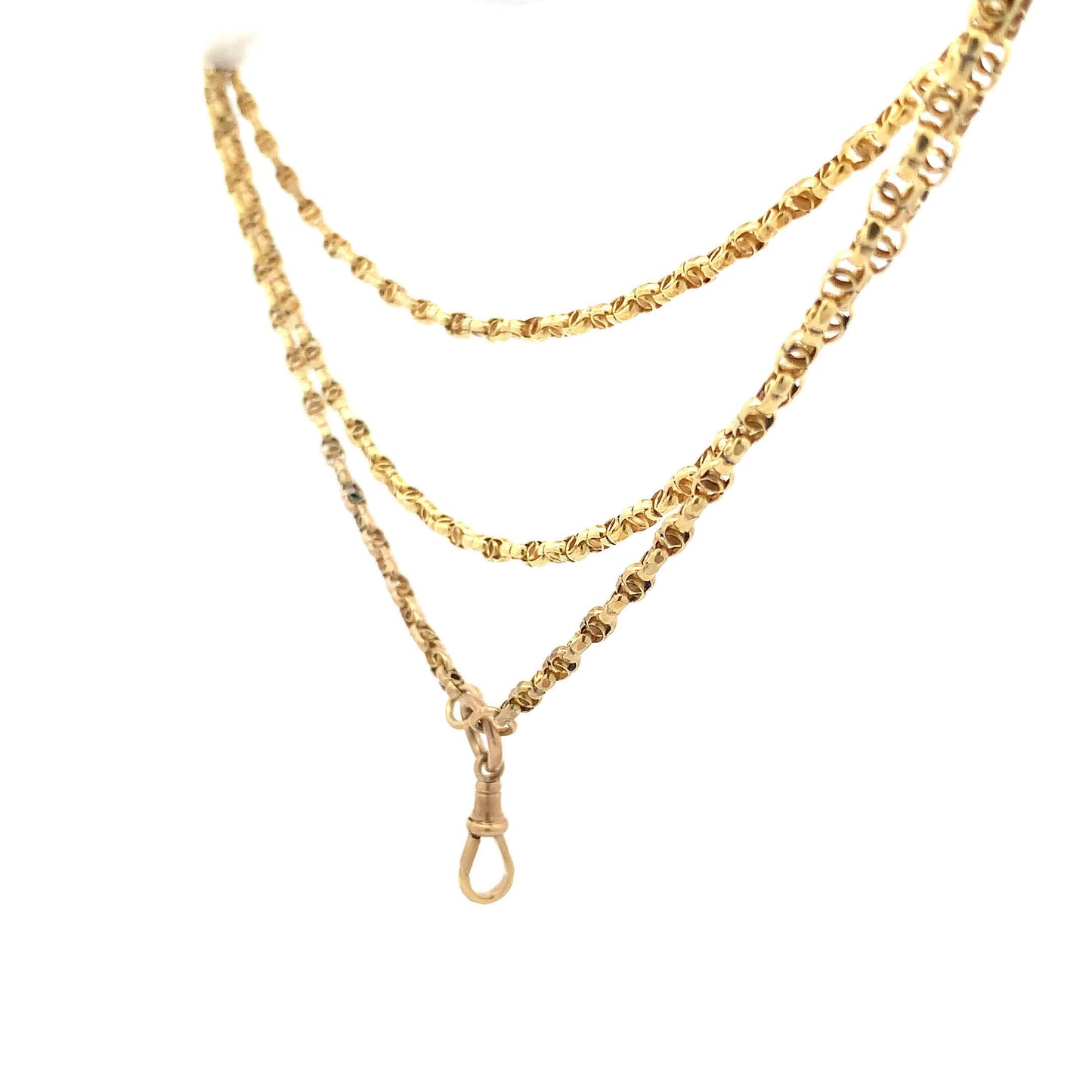 Antique 9ct Gold Guard Chain. Victorian Gold Muff Chain, Long Chain. English Circa 1900.
