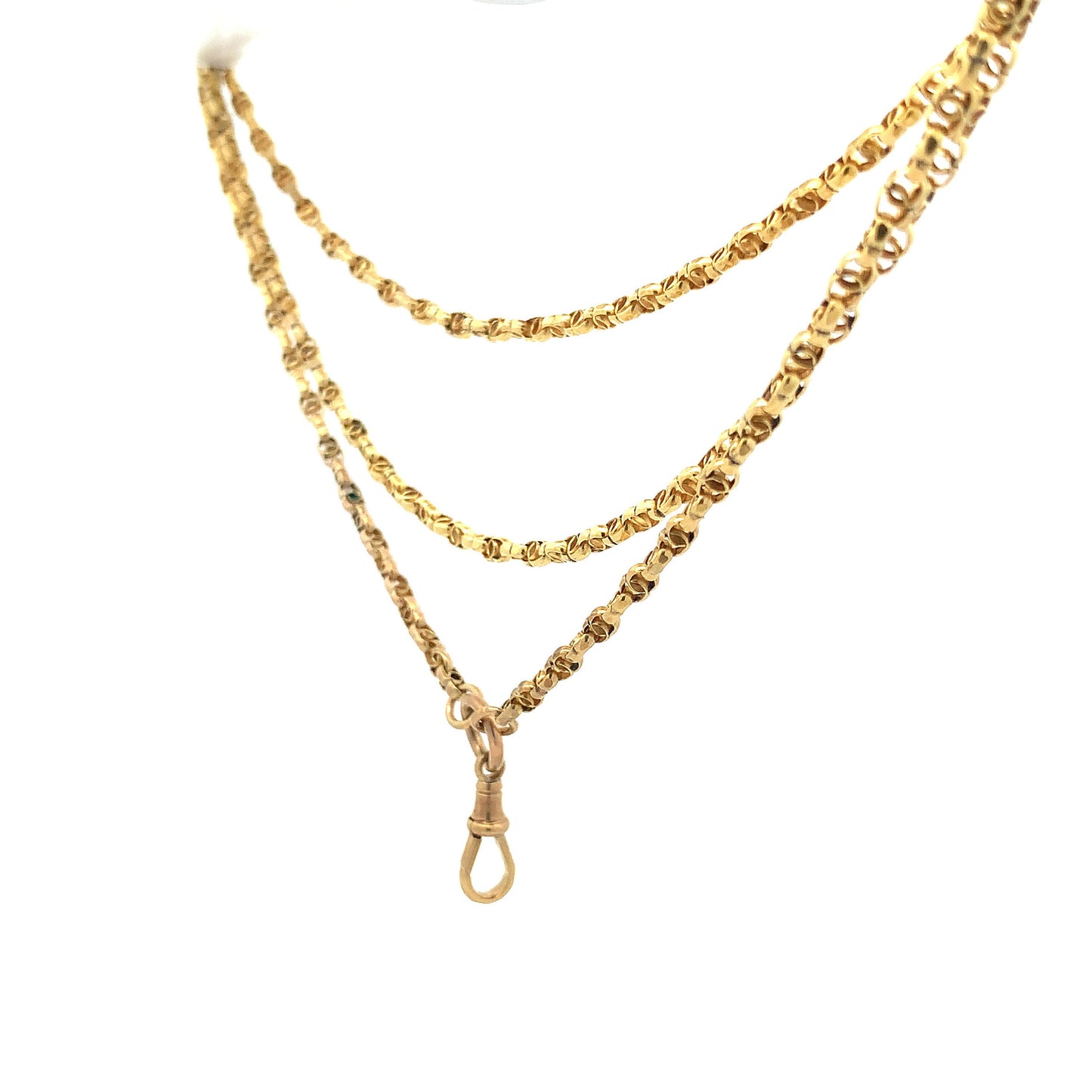 Antique 9ct Gold Guard Chain. Victorian Gold Muff Chain, Long Chain. English Circa 1900.