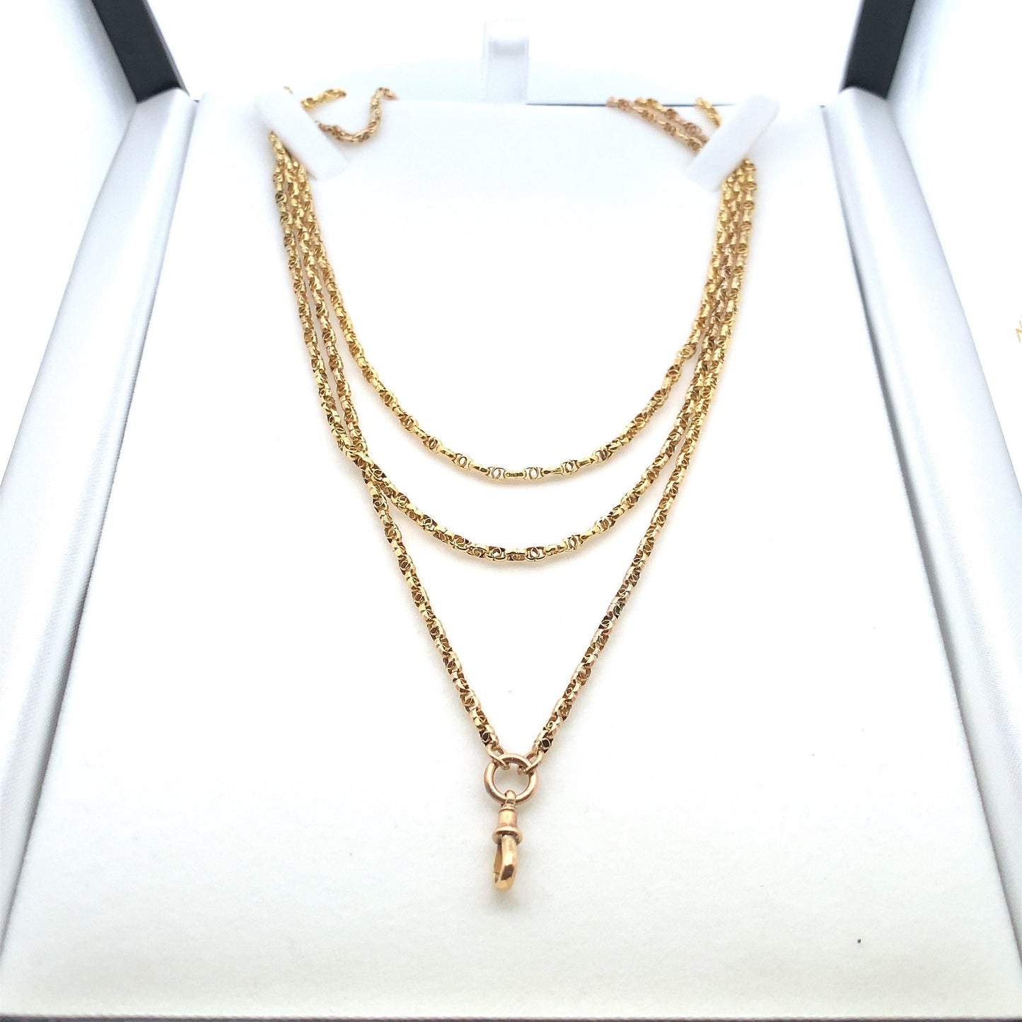 Antique 9ct Gold Guard Chain. Victorian Gold Muff Chain, Long Chain. English Circa 1900.
