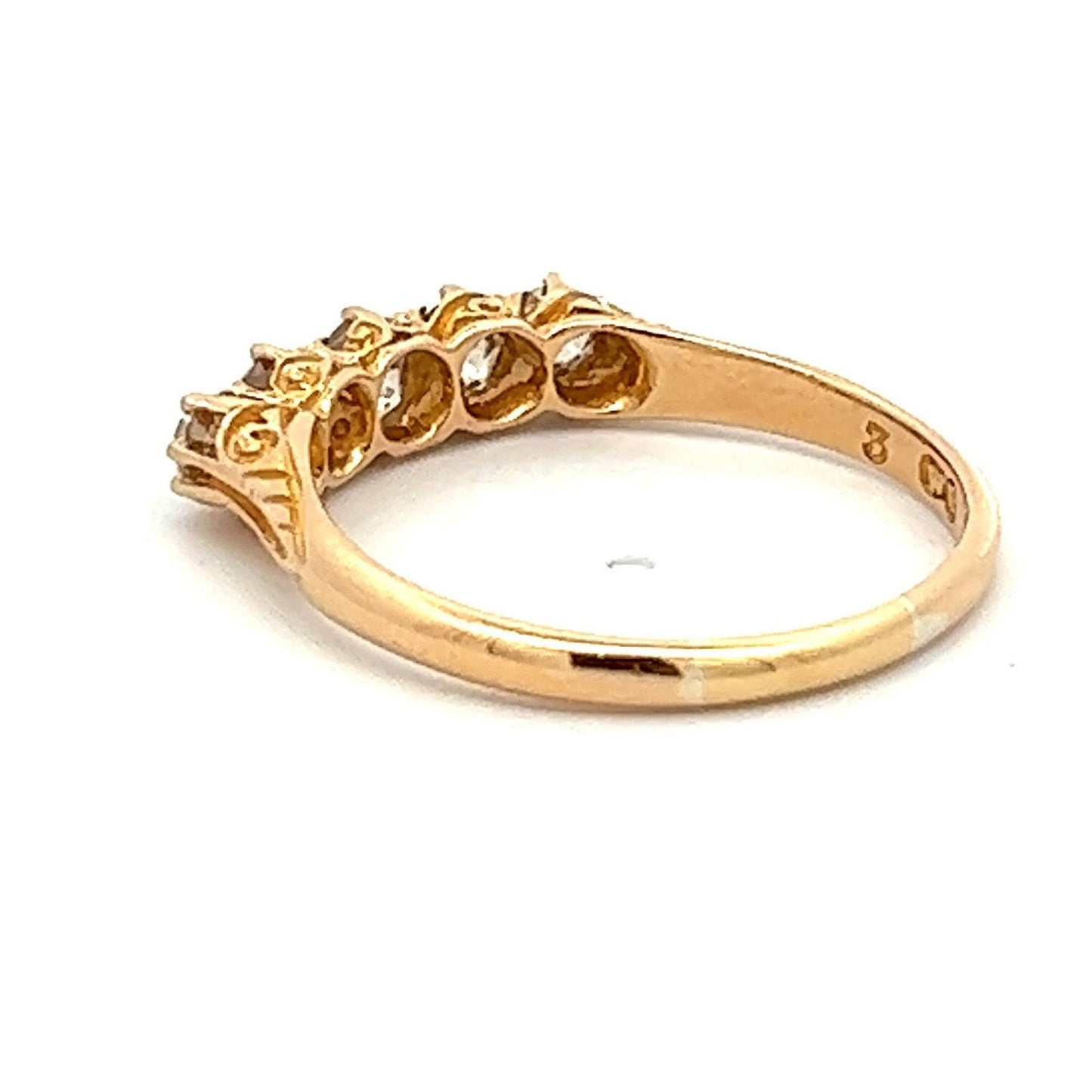 Antique Carved Five Stone Diamond 18ct Gold Ring. English. Hallmarked London 1887. Crisp Example.