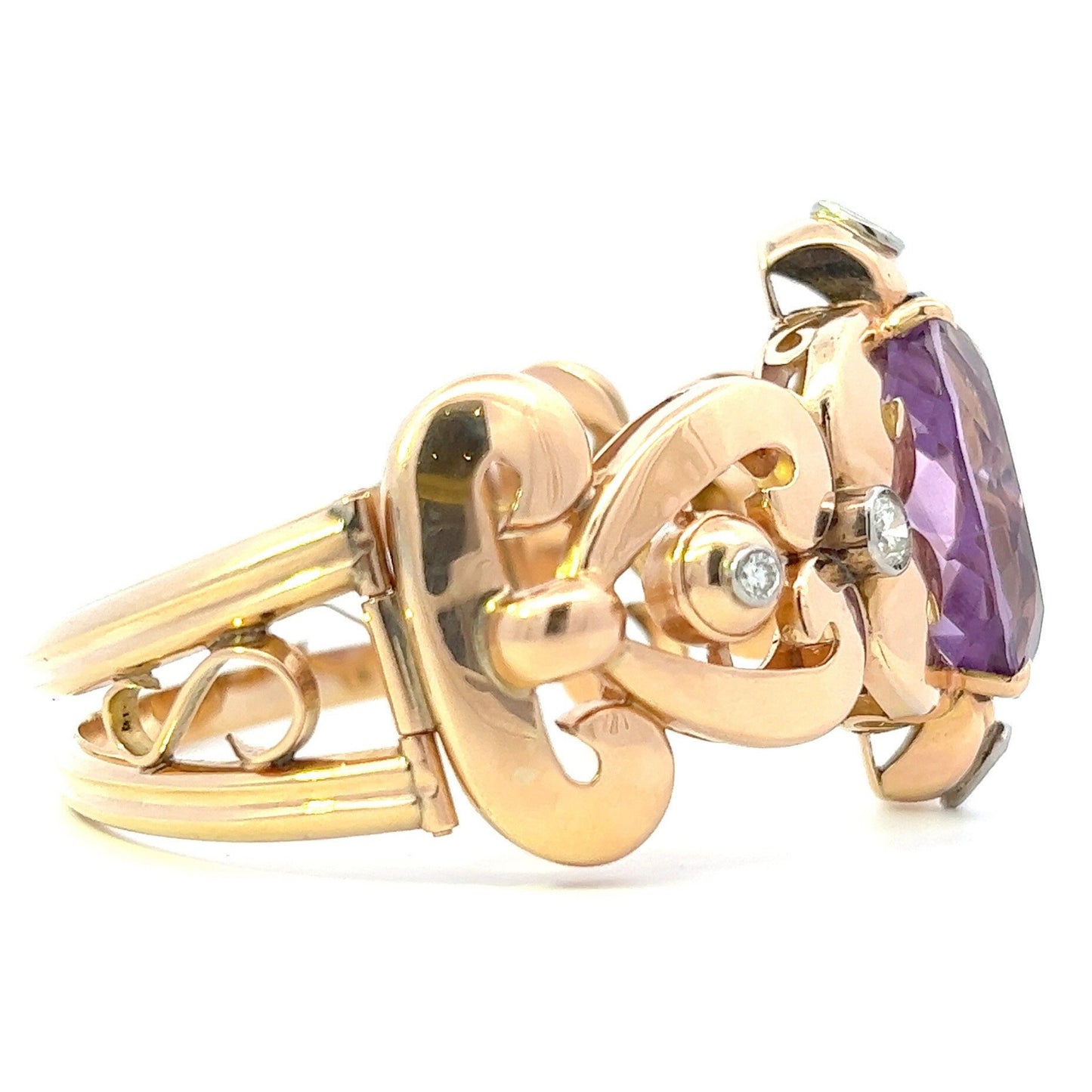 Magnificent 18ct Gold Vintage Amethyst and Diamond Victorian / Georgian  Style Bangle. 63grams, 28ct.