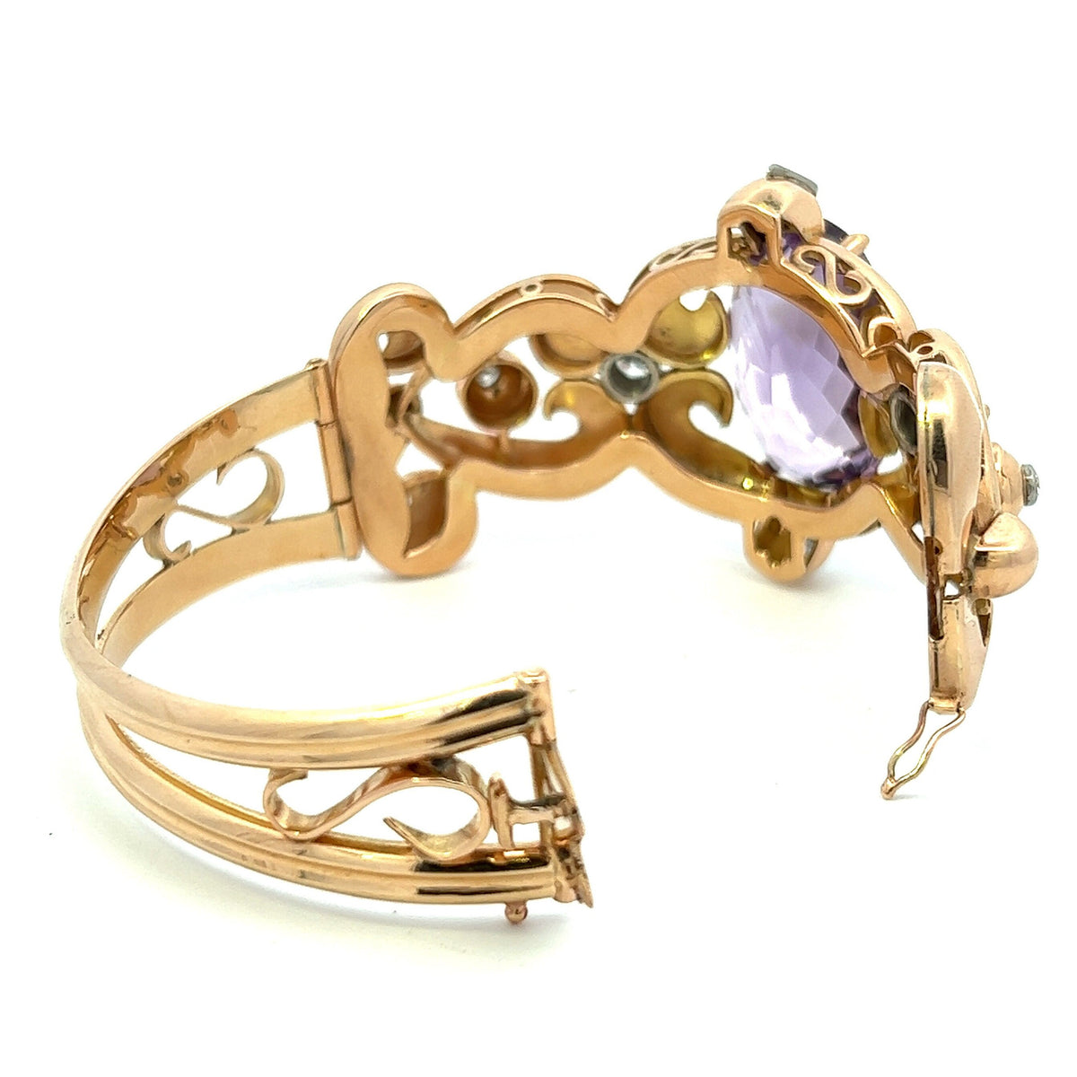 Magnificent 18ct Gold Vintage Amethyst and Diamond Victorian / Georgian  Style Bangle. 63grams, 28ct.