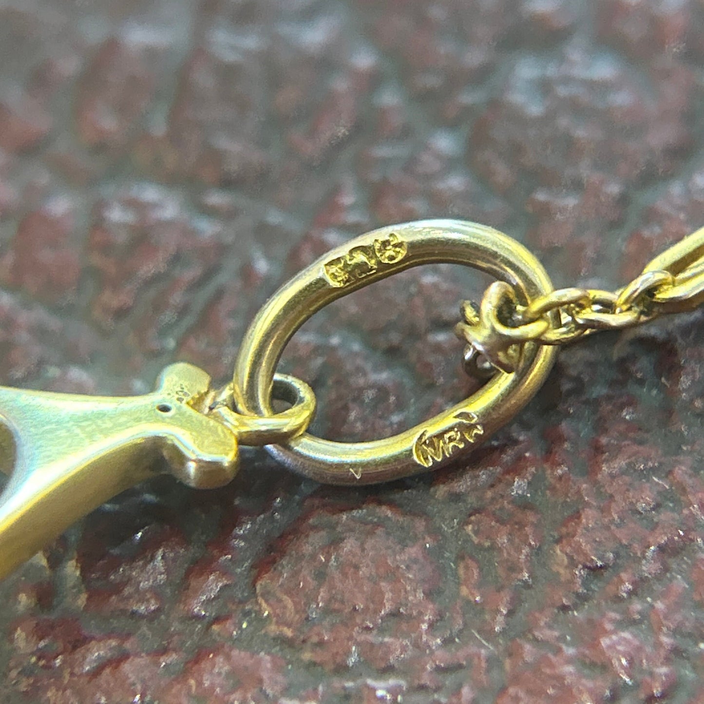 Antique Art Nouveau Murrle Bennett Turquoise Matrix and Natural Pearl 9ct Gold Pendant with original Antique 9ct Gold Fetter Link Chain.