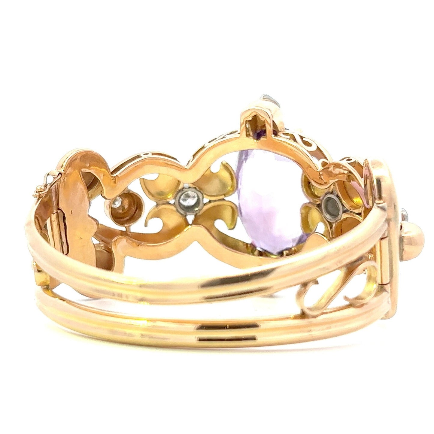 Magnificent 18ct Gold Vintage Amethyst and Diamond Victorian / Georgian  Style Bangle. 63grams, 28ct.