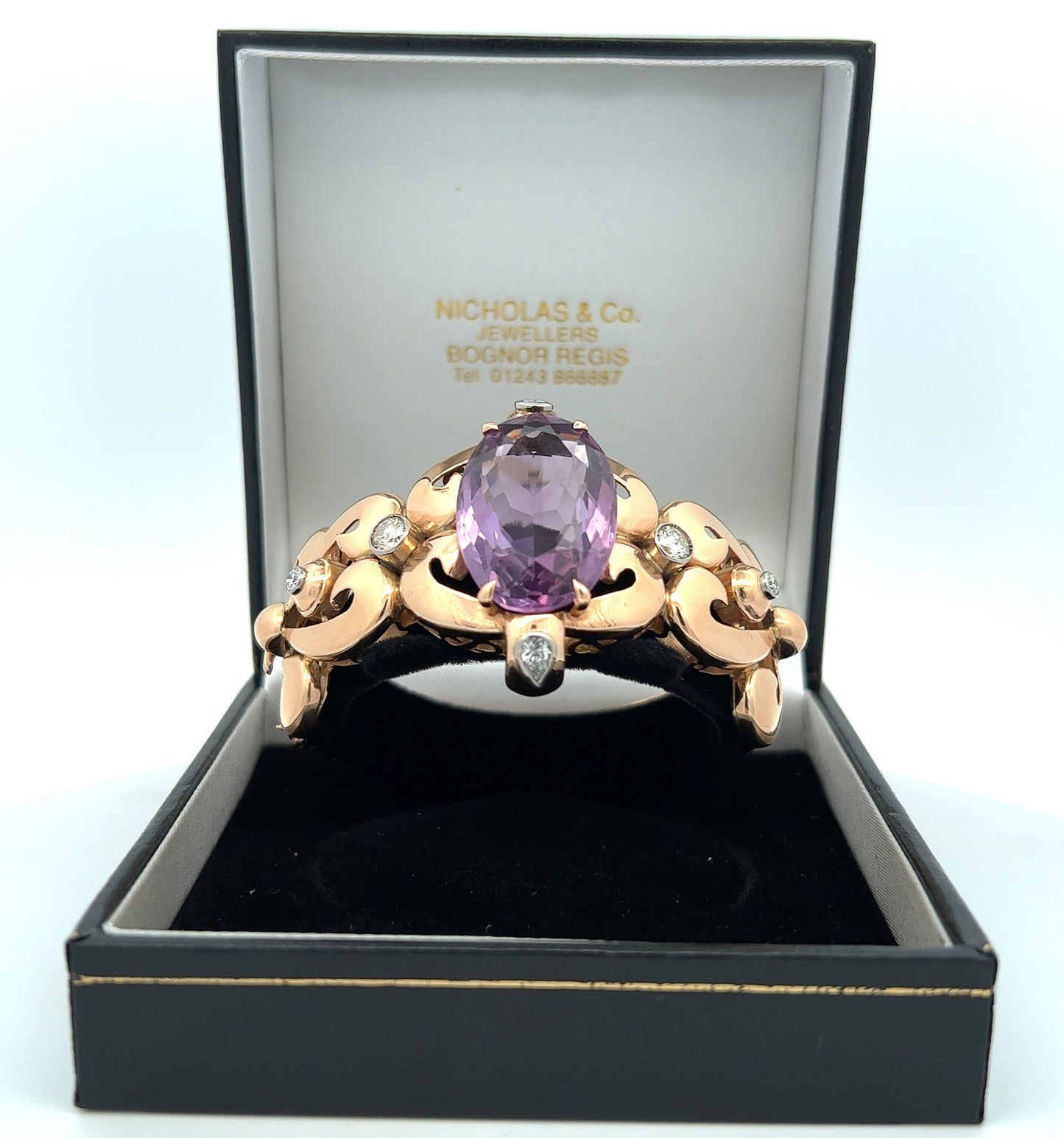 Magnificent 18ct Gold Vintage Amethyst and Diamond Victorian / Georgian  Style Bangle. 63grams, 28ct.