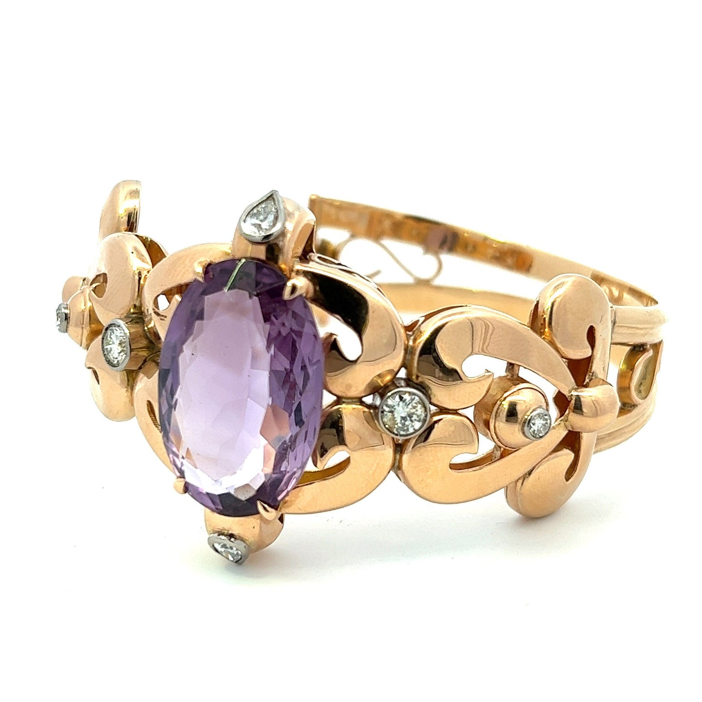 Magnificent 18ct Gold Vintage Amethyst and Diamond Victorian / Georgian  Style Bangle. 63grams, 28ct.
