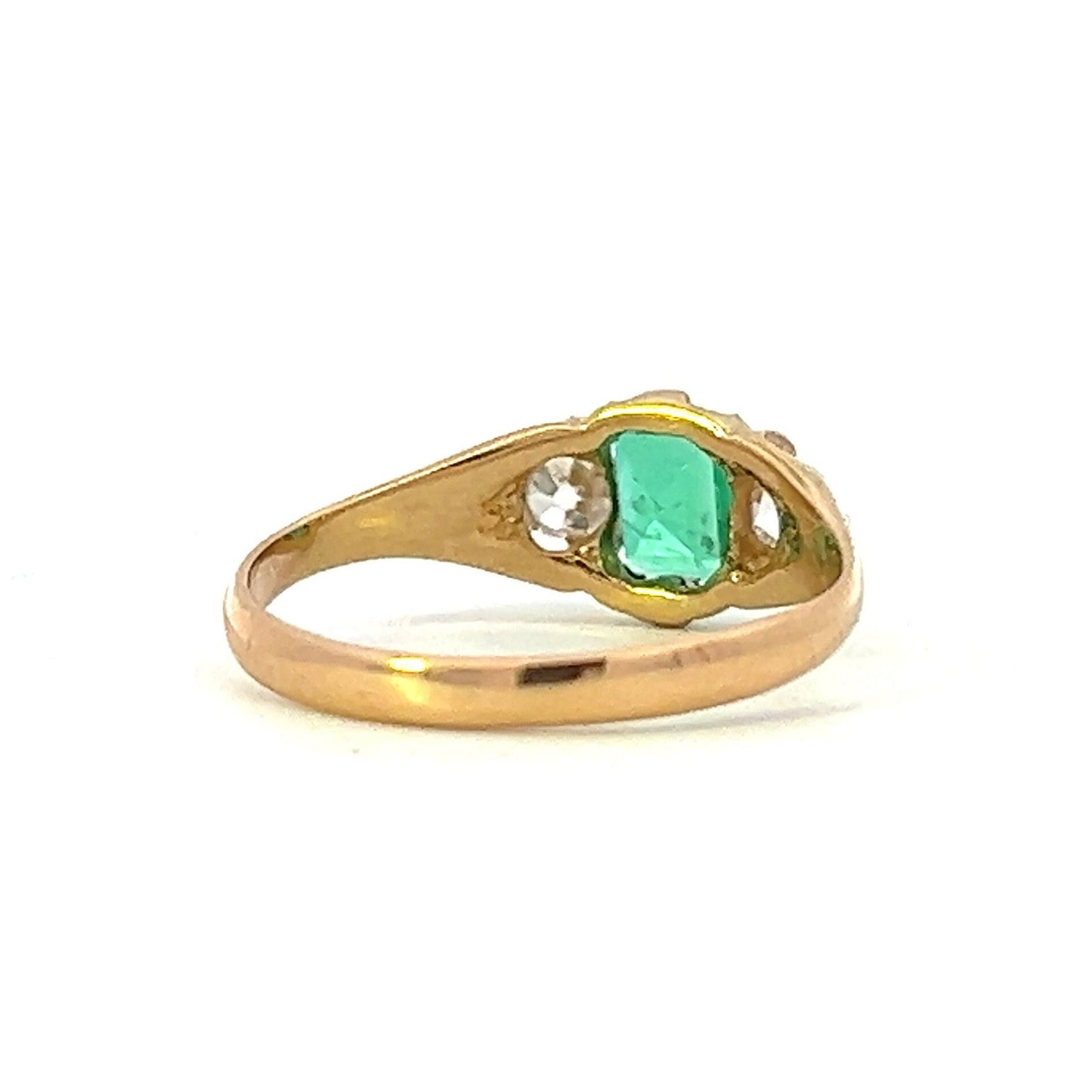 Antique 18ct Gold Emerald and Diamond Trilogy Ring. English. Birmingham 1919.
