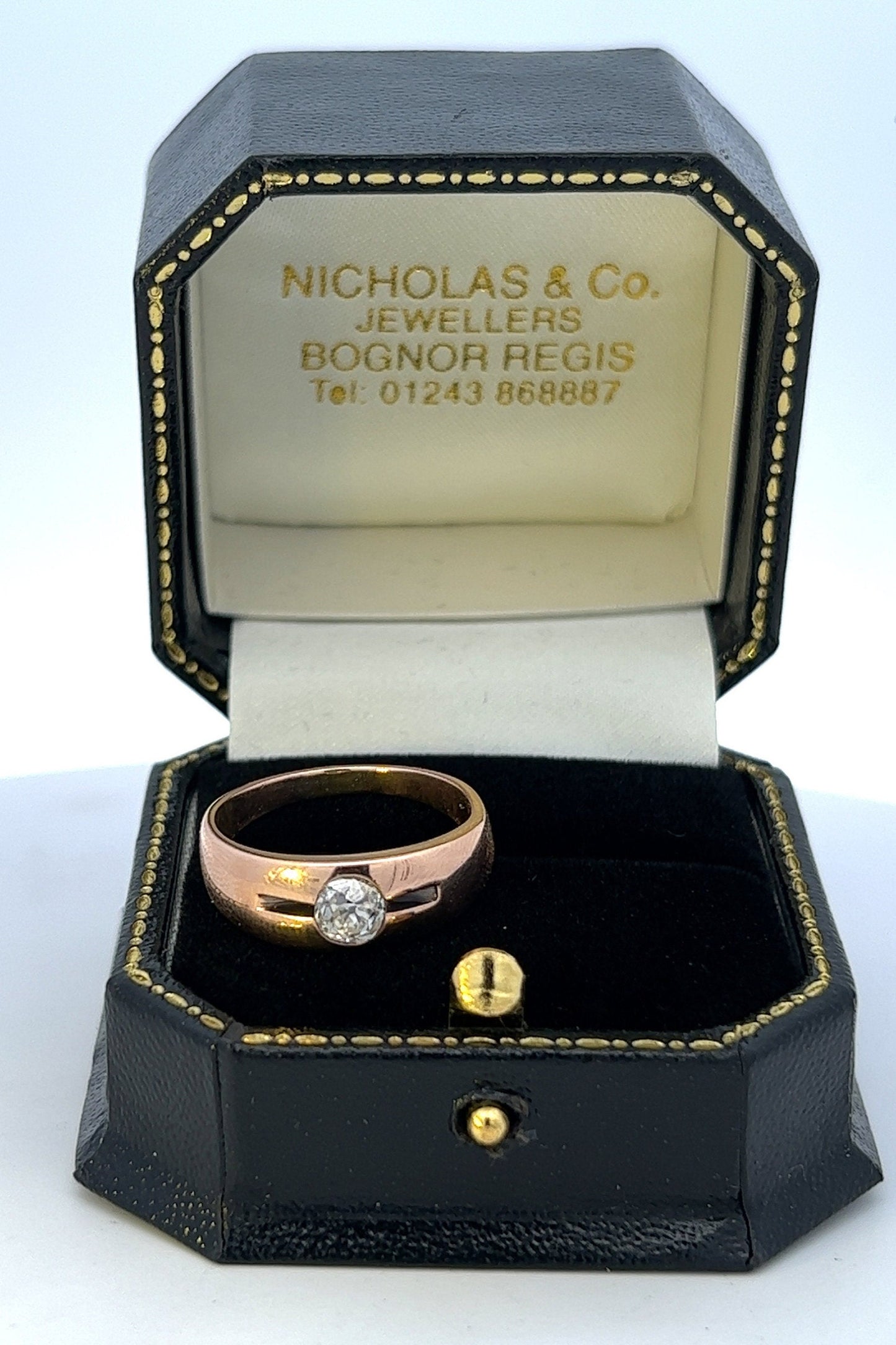 Antique Solitaire Diamond 18ct Rose Gold Ring Pinky Ring. Old European Cut Diamond. 0.55 Carats.