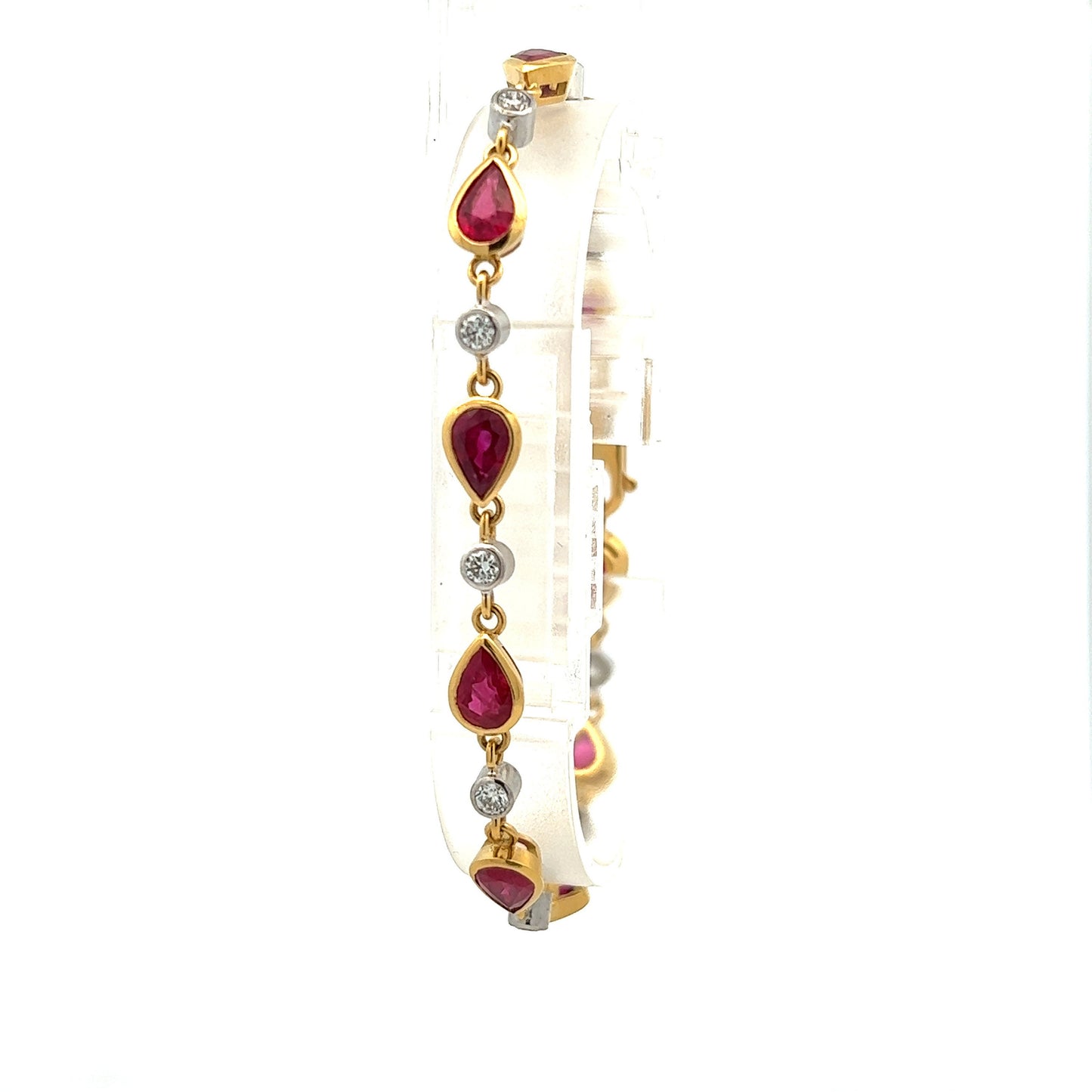 18ct Gold Diamond & Pear Ruby Bracelet, Vintage Fine Jewelry