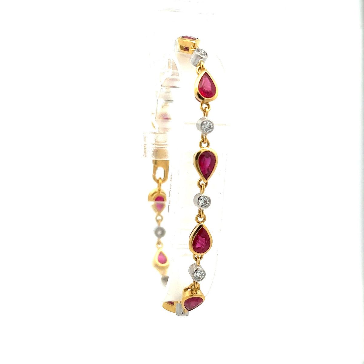 18ct Gold Diamond & Pear Ruby Bracelet, Vintage Fine Jewelry