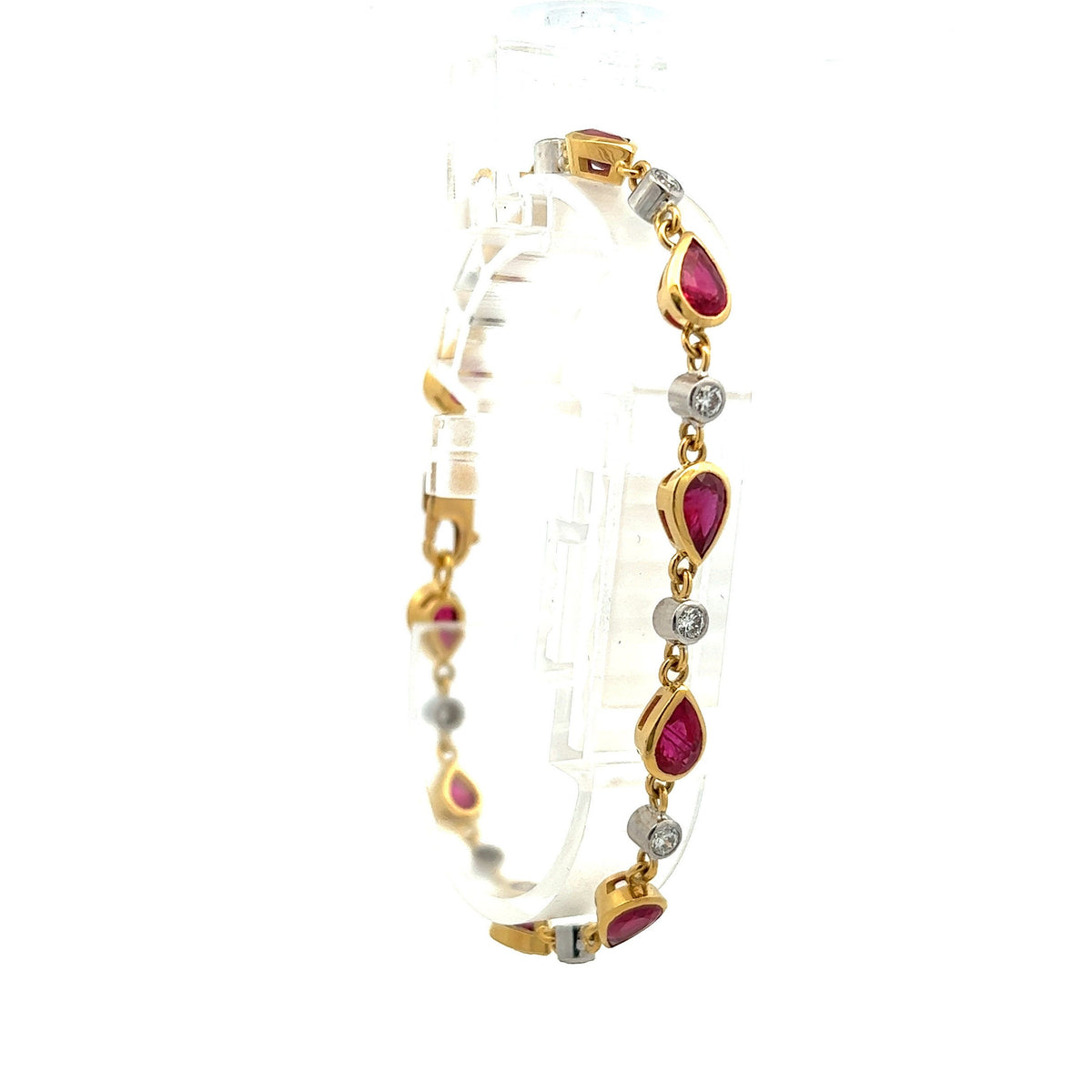 18ct Gold Diamond & Pear Ruby Bracelet, Vintage Fine Jewelry
