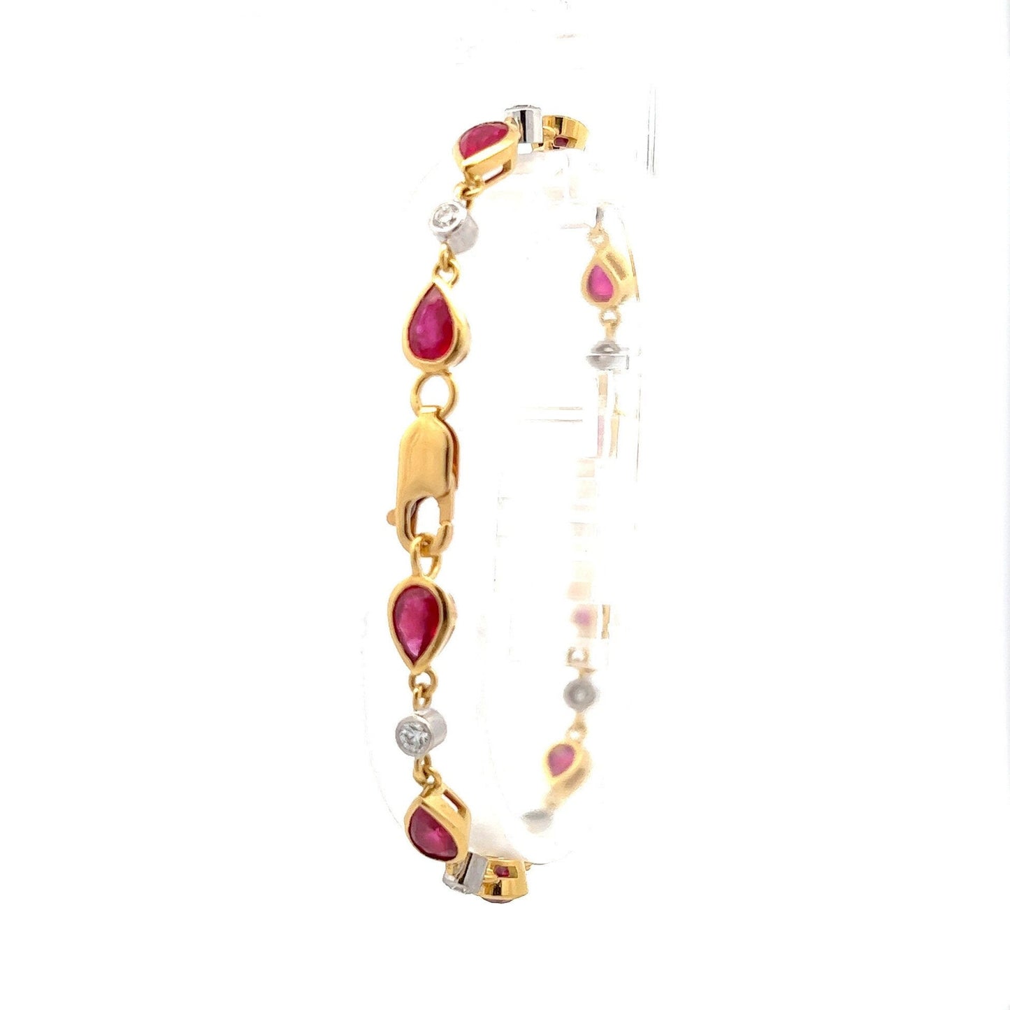 18ct Gold Diamond & Pear Ruby Bracelet, Vintage Fine Jewelry
