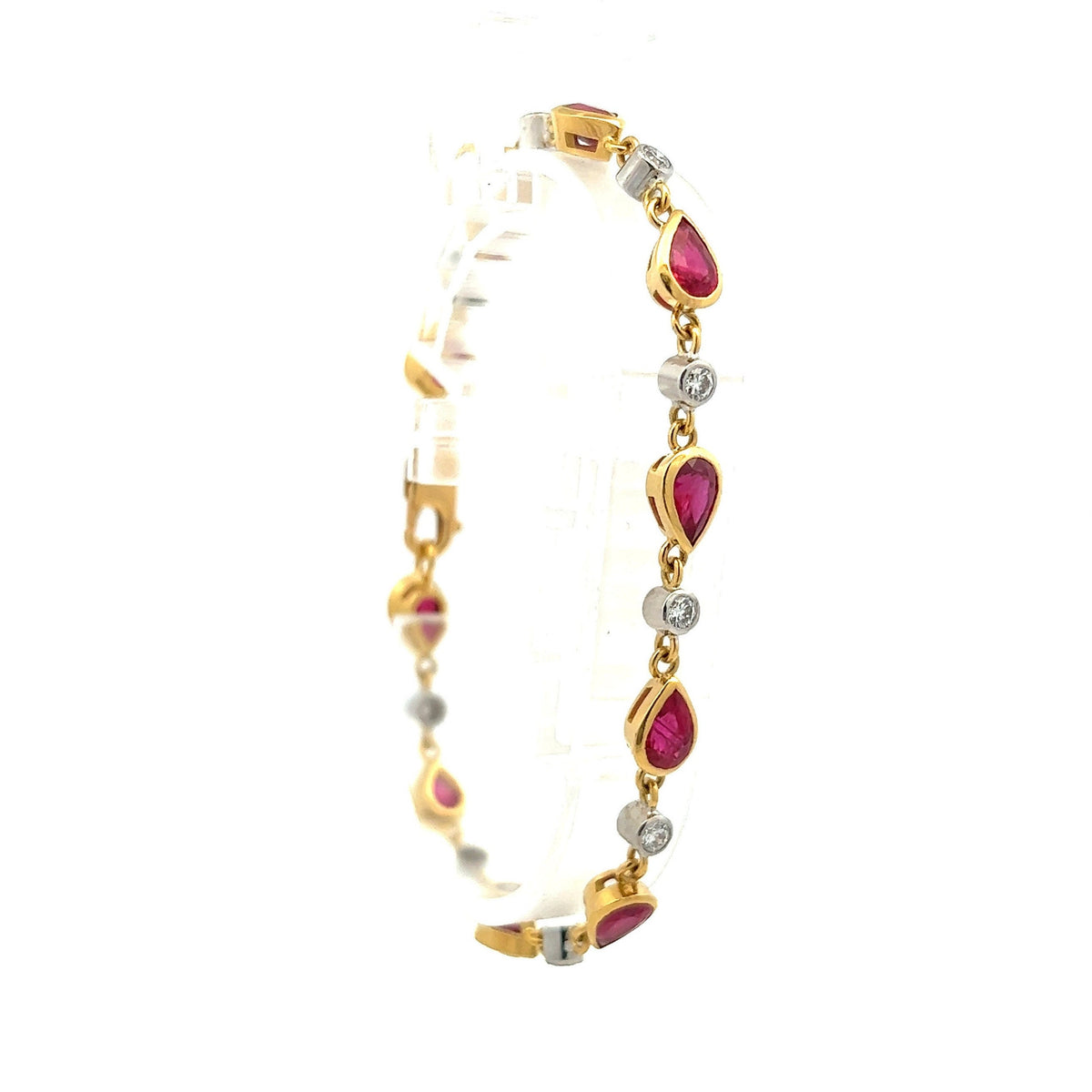 18ct Gold Diamond & Pear Ruby Bracelet, Vintage Fine Jewelry