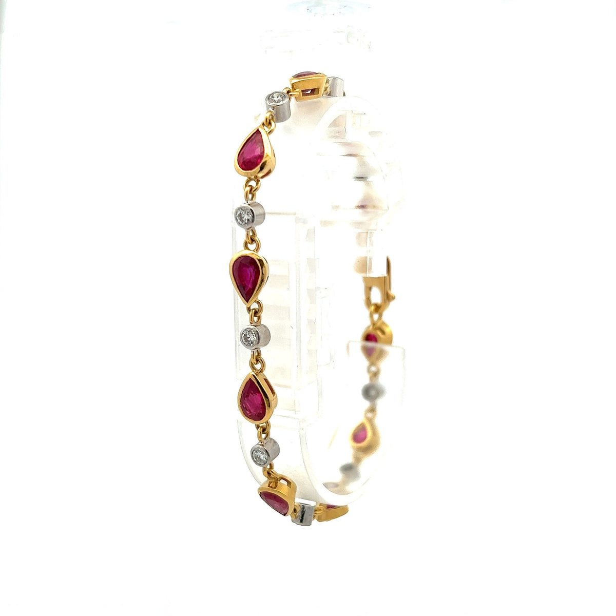18ct Gold Diamond & Pear Ruby Bracelet, Vintage Fine Jewelry