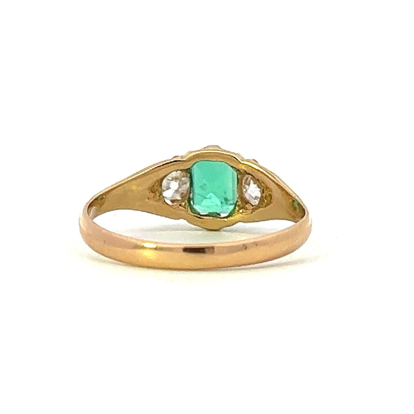 Antique 18ct Gold Emerald and Diamond Trilogy Ring. English. Birmingham 1919.
