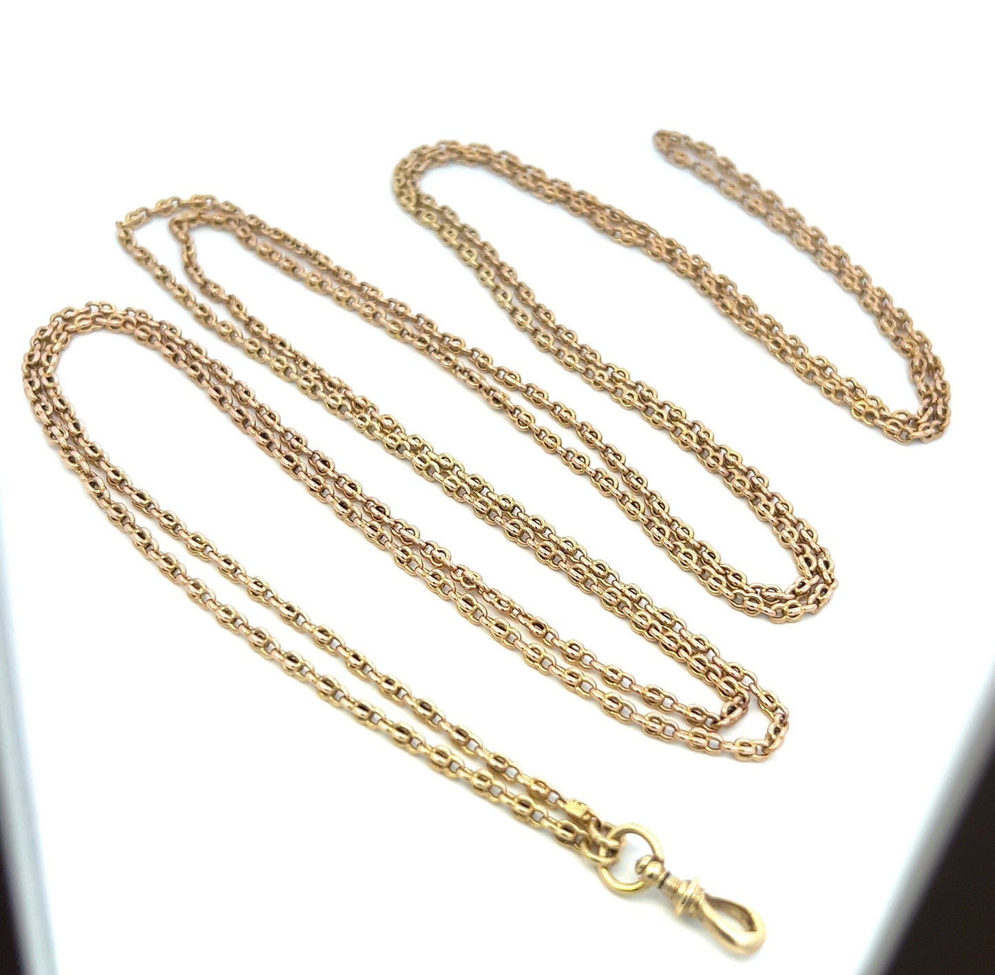 Antique 15ct Gold Victorian Long Guard Chain. Unusual link. Rare 15ct Gold Version. Full Length - 60 Inches.