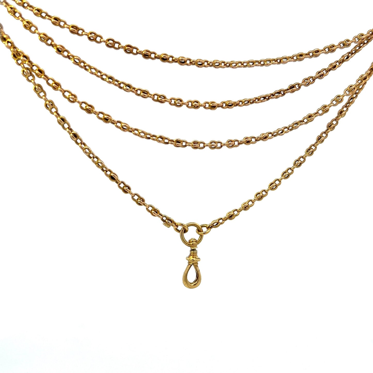 Antique 15ct Gold Victorian Long Guard Chain. Unusual link. Rare 15ct Gold Version. Full Length - 60 Inches.