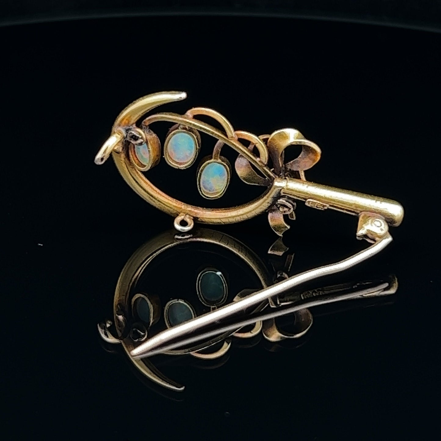 Antique Art Nouveau 15ct Gold Opal Sickle Brooch. Superb Quality.