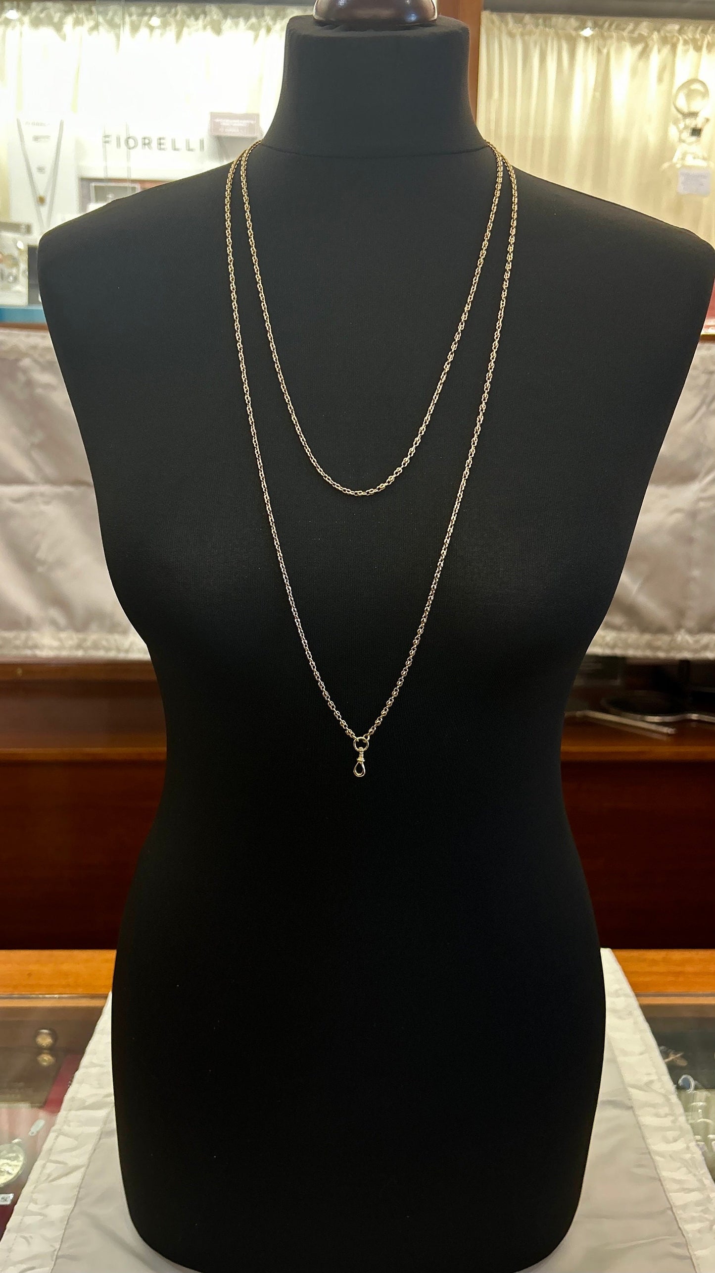 Antique 15ct Gold Victorian Long Guard Chain. Unusual link. Rare 15ct Gold Version. Full Length - 60 Inches.