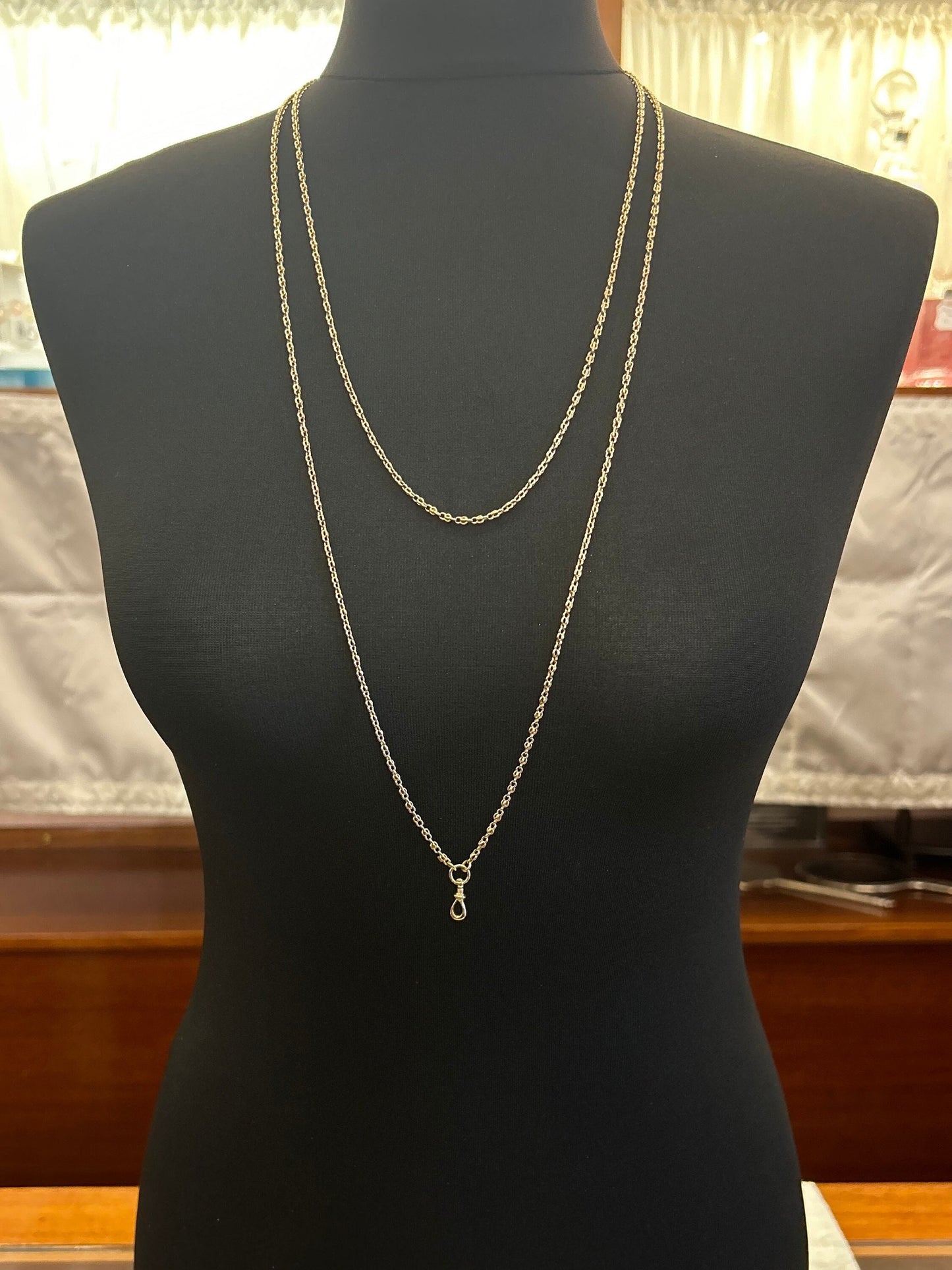 Antique 15ct Gold Victorian Long Guard Chain. Unusual link. Rare 15ct Gold Version. Full Length - 60 Inches.