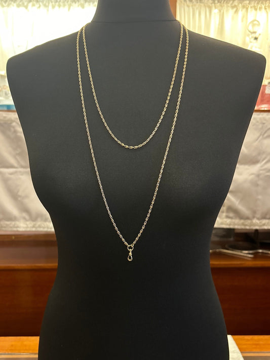 Antique 15ct Gold Victorian Long Guard Chain. Unusual link. Rare 15ct Gold Version. Full Length - 60 Inches.