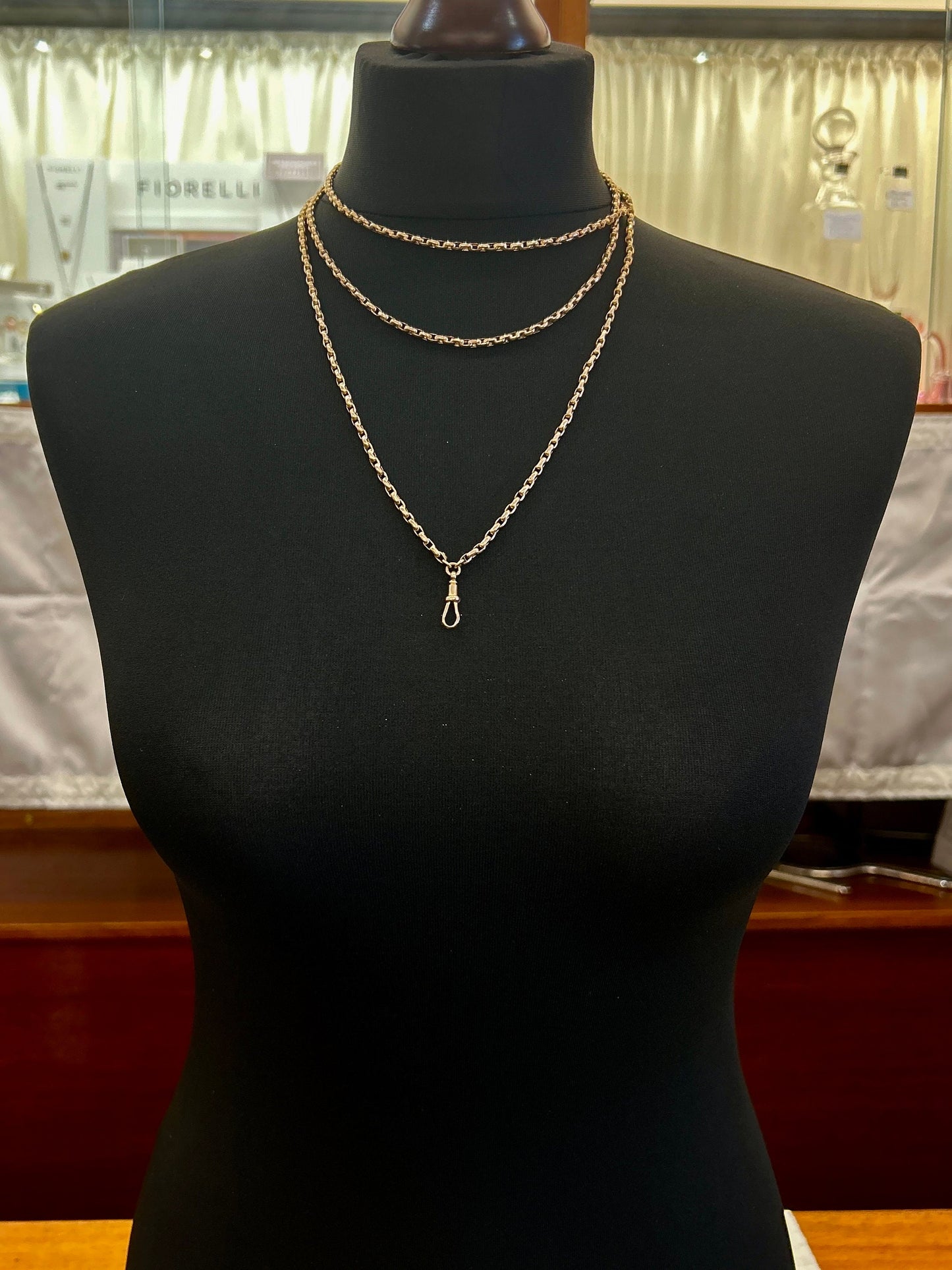 Antique 9ct Rose Gold Guard Chain. Victorian Gold Muff Chain, Long Chain. English Circa 1890. 56 Inches.