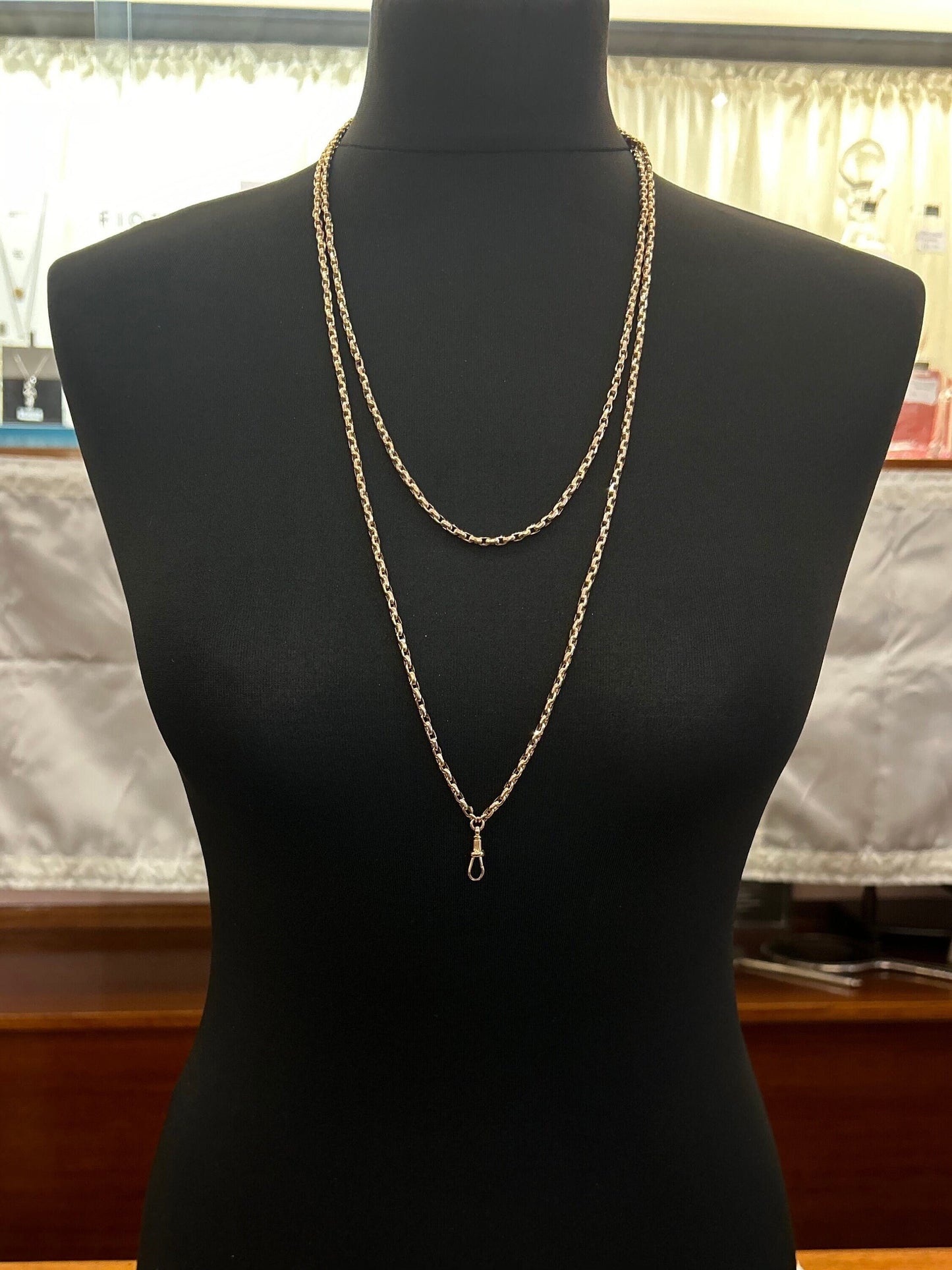 Antique 9ct Rose Gold Guard Chain. Victorian Gold Muff Chain, Long Chain. English Circa 1890. 56 Inches.