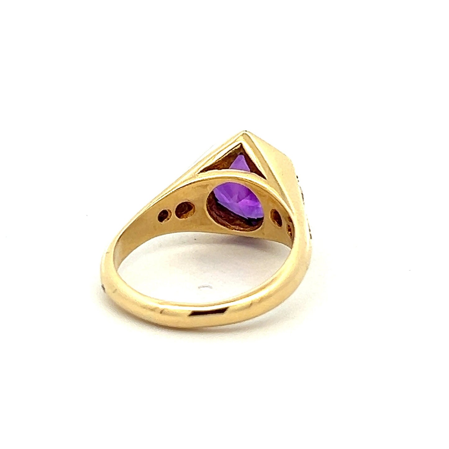 Vintage Cabochon Amethyst and Diamond 18ct Gold Ring. Art Deco Inspired Design.