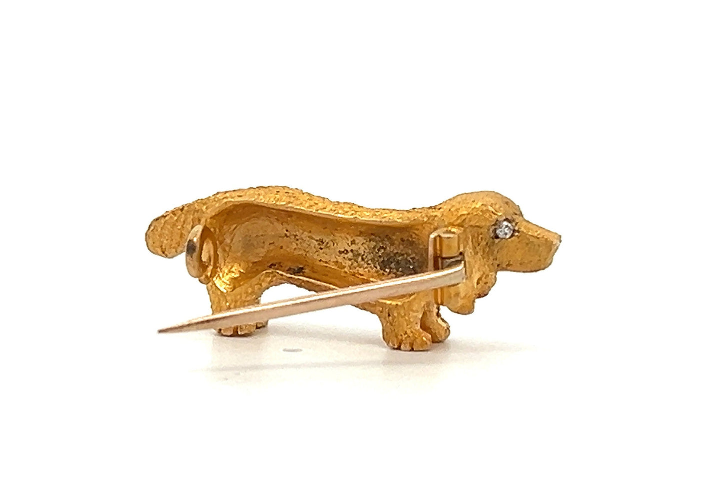 Antique Gold Dog Brooch. Diamond Eyes. 15ct Gold. Beautiful Quality. Late Victorian, Early 20th Century.