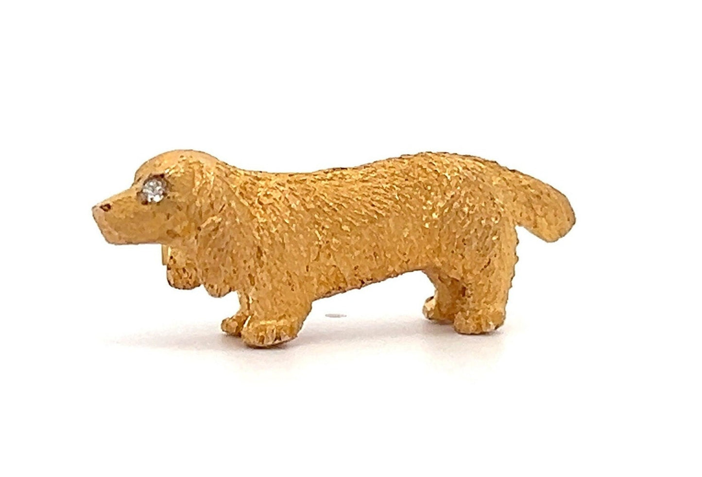 Antique Gold Dog Brooch. Diamond Eyes. 15ct Gold. Beautiful Quality. Late Victorian, Early 20th Century.