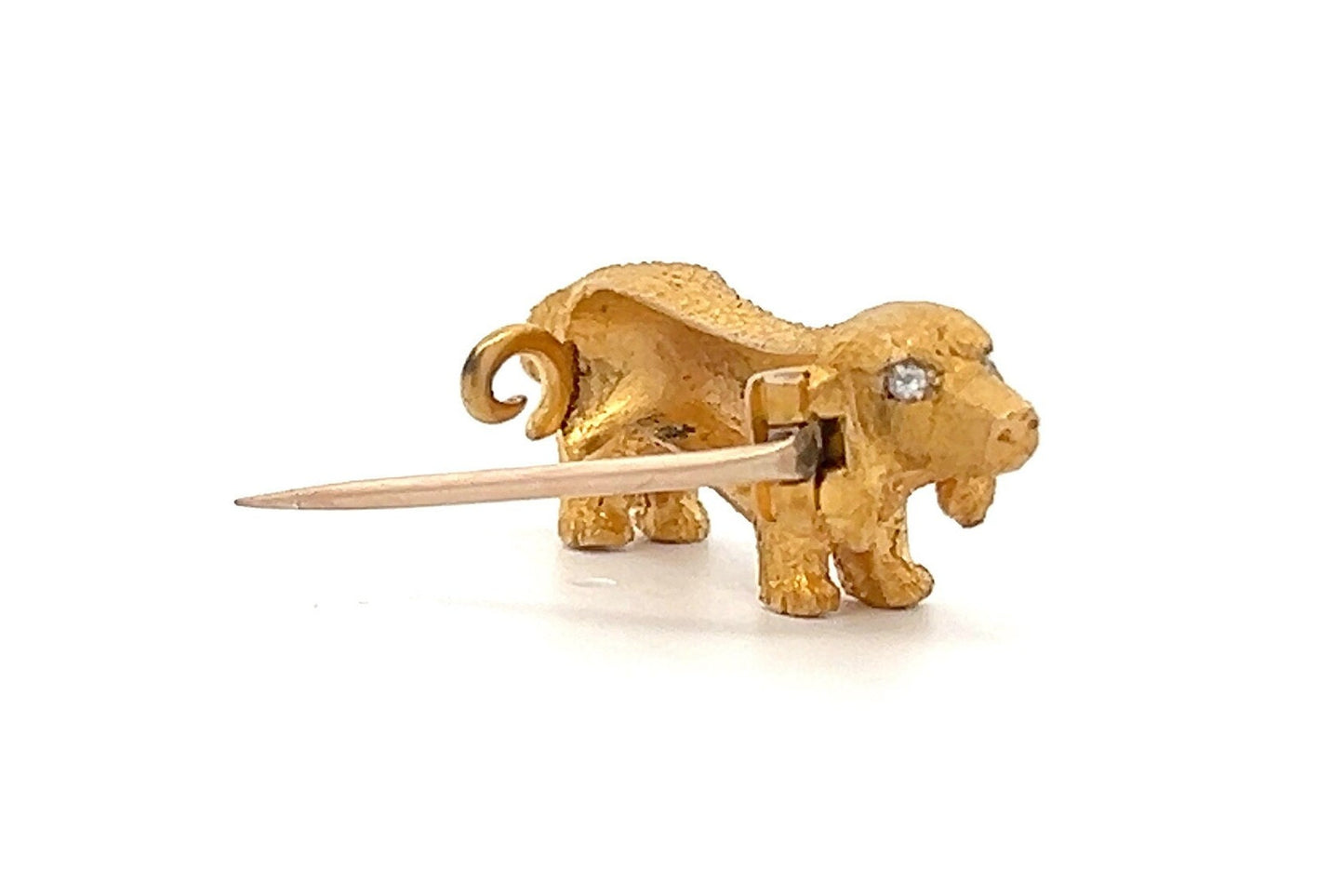 Antique Gold Dog Brooch. Diamond Eyes. 15ct Gold. Beautiful Quality. Late Victorian, Early 20th Century.