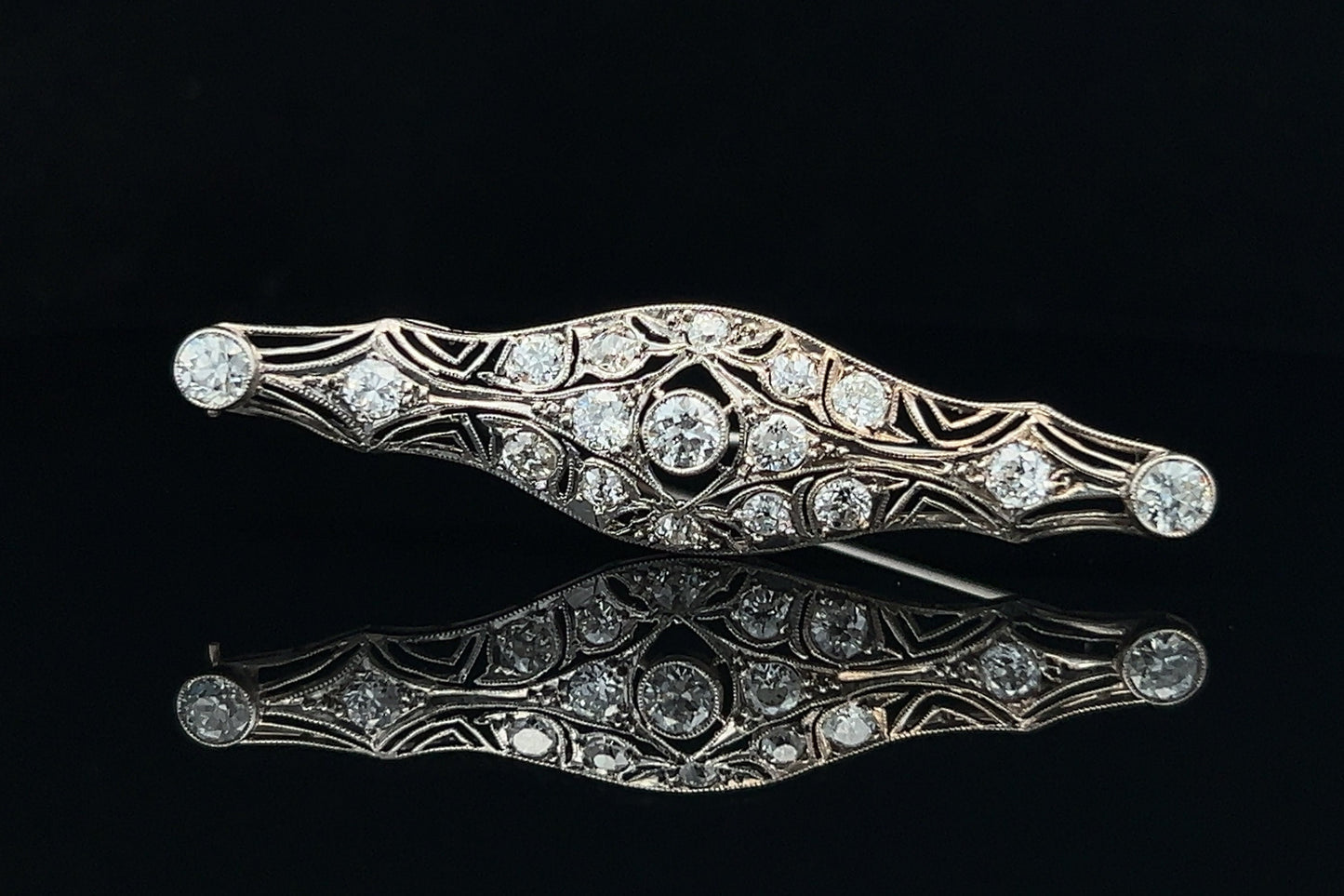 Antique Art Deco Diamond 14ct White Gold Openwork Brooch