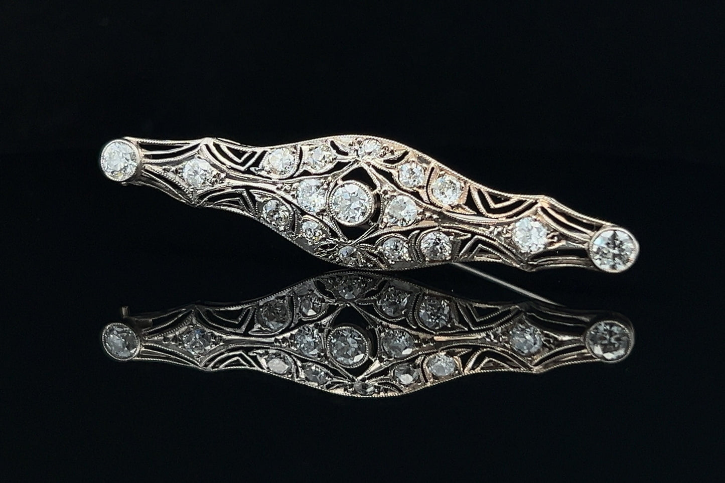 Antique Art Deco Diamond 14ct White Gold Openwork Brooch
