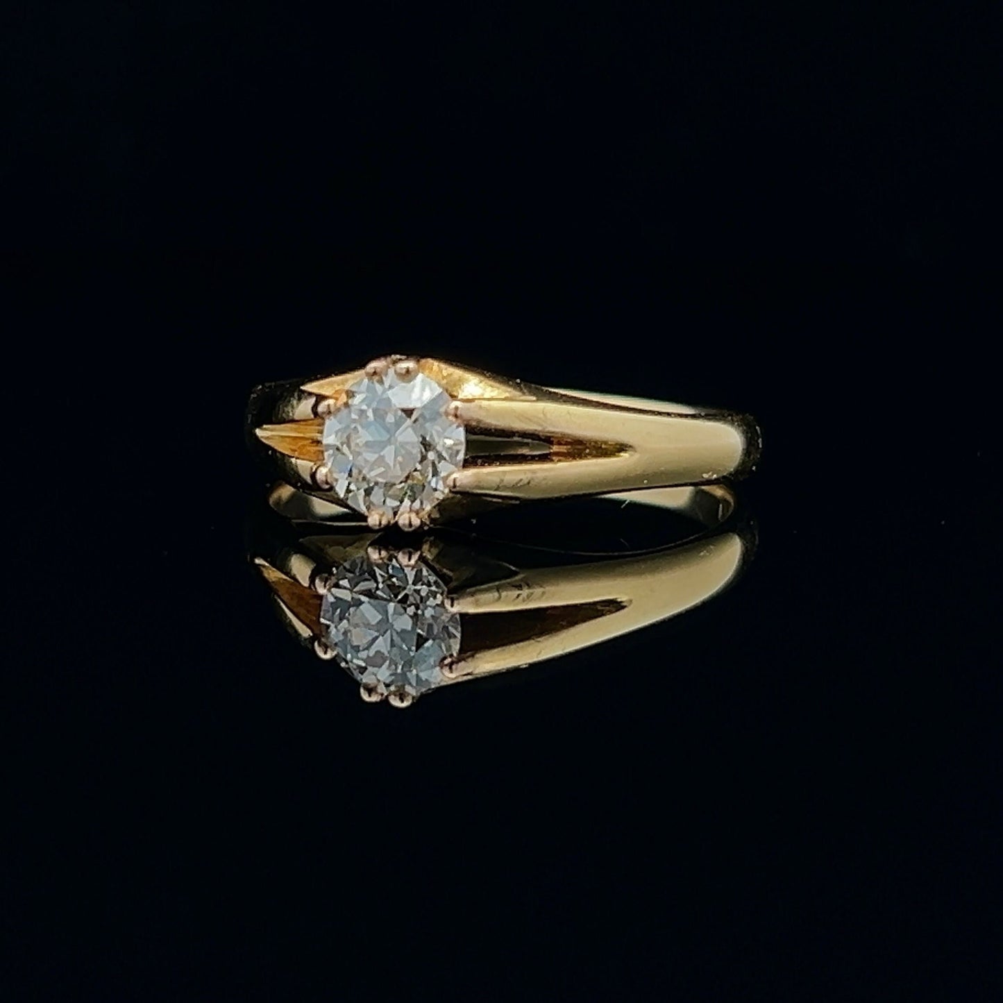 Antique 0.82ct Old European Cut Diamond Gypsy / Pinky Ring.  18ct Gold. Late Victorian. Natural Diamond.