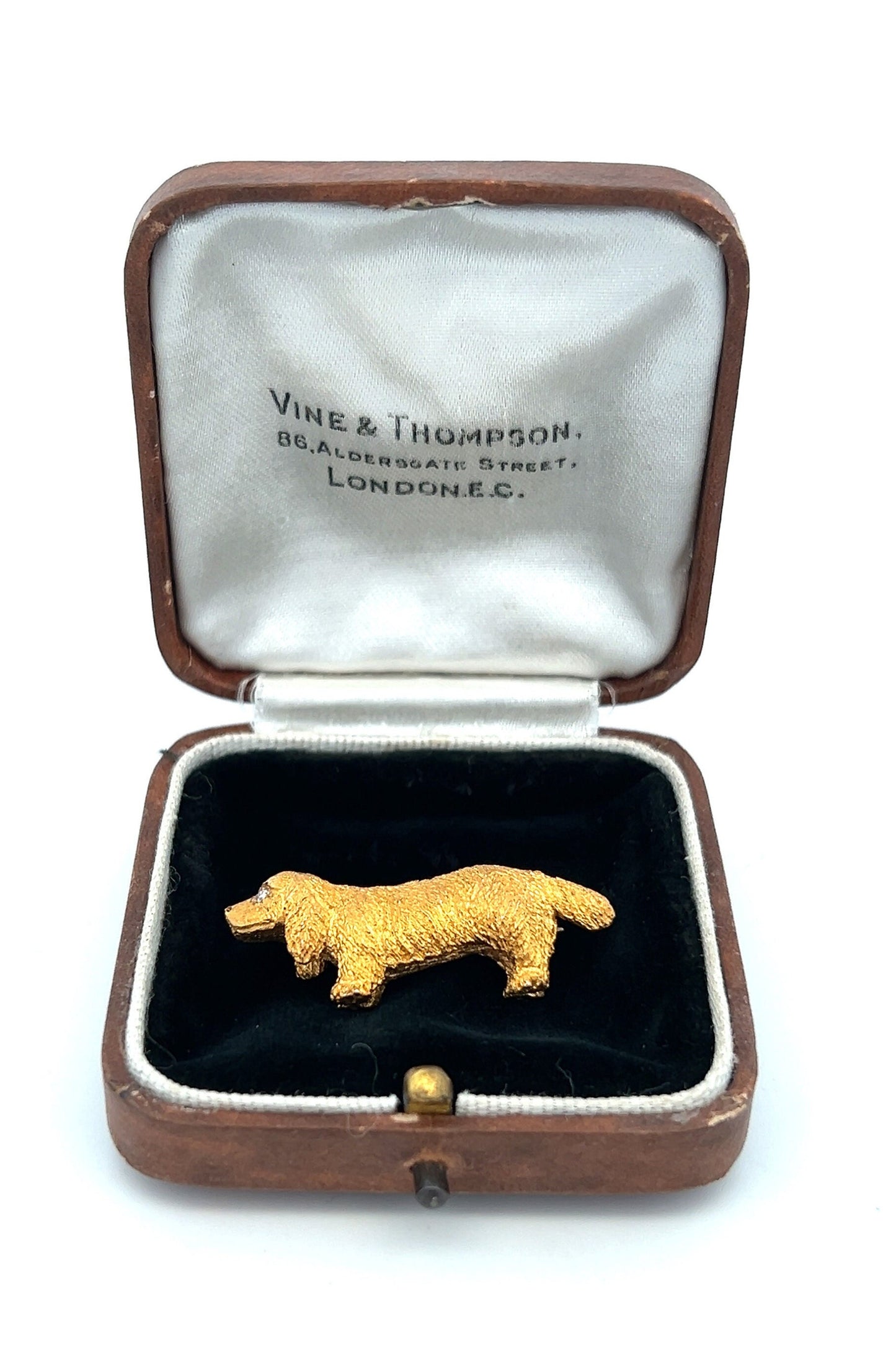 Antique Gold Dog Brooch. Diamond Eyes. 15ct Gold. Beautiful Quality. Late Victorian, Early 20th Century.