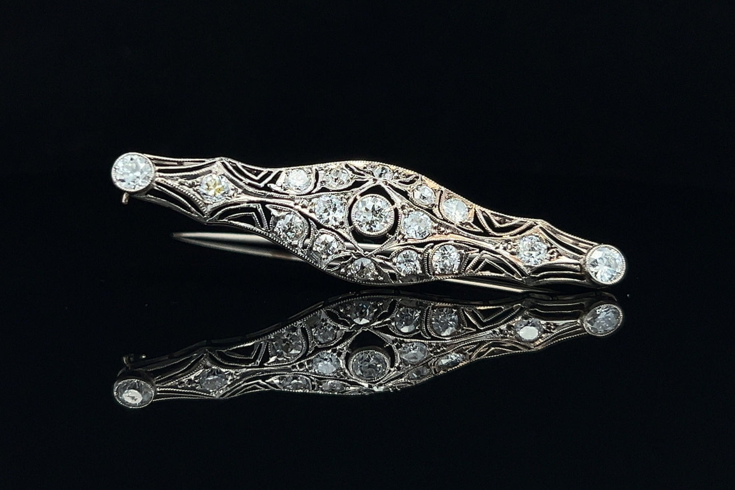 Antique Art Deco Diamond 14ct White Gold Openwork Brooch
