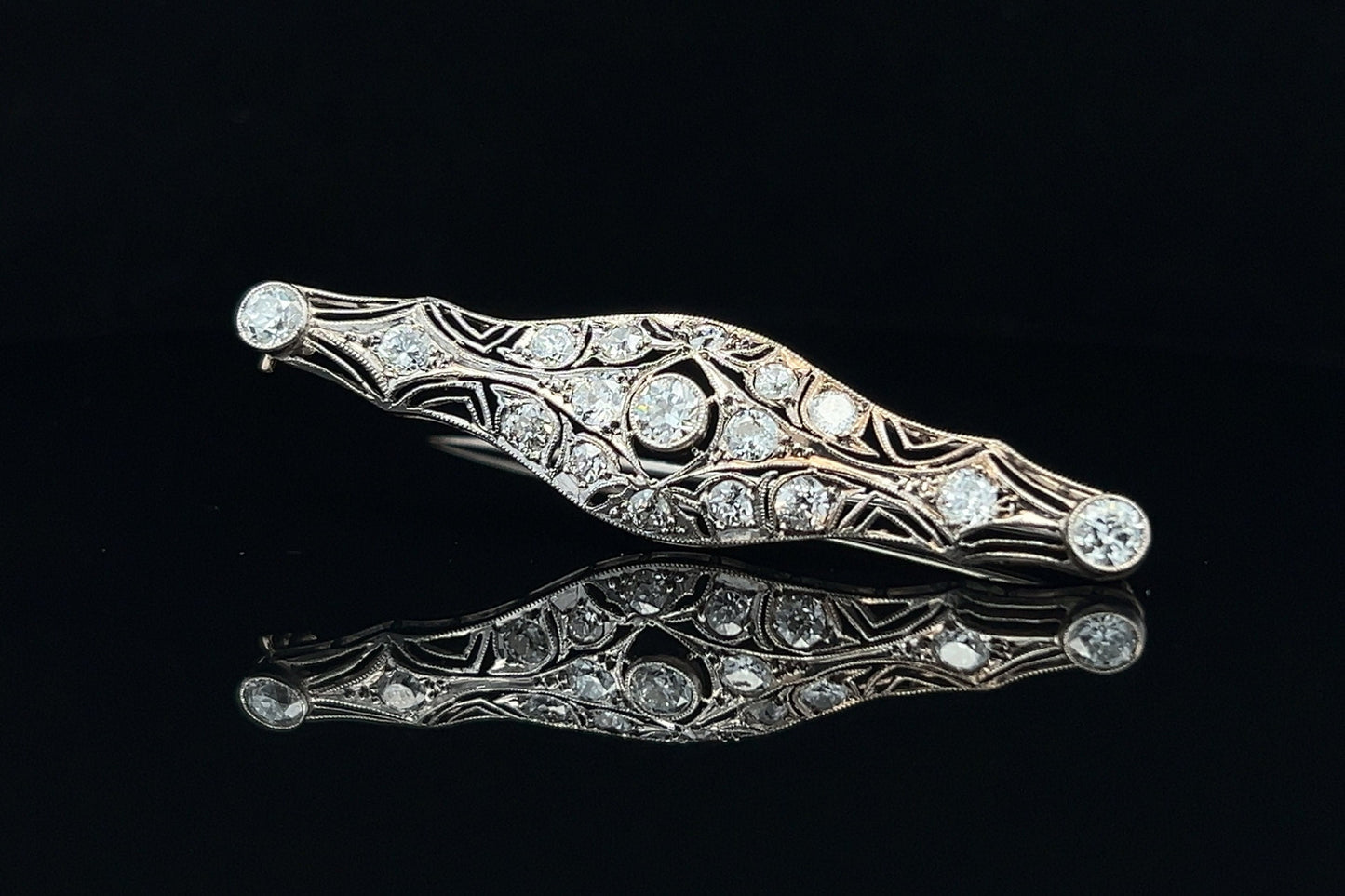 Antique Art Deco Diamond 14ct White Gold Openwork Brooch