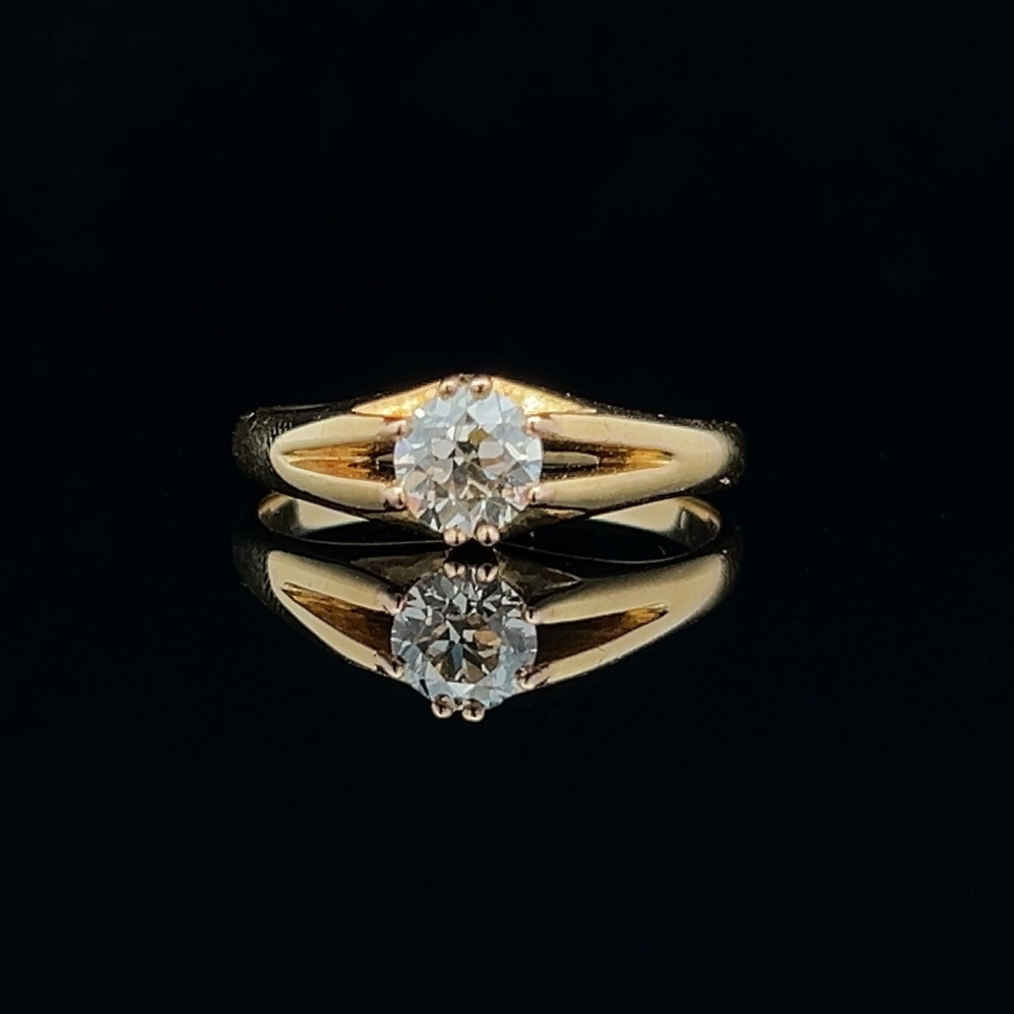 Antique 0.82ct Old European Cut Diamond Gypsy / Pinky Ring.  18ct Gold. Late Victorian. Natural Diamond.