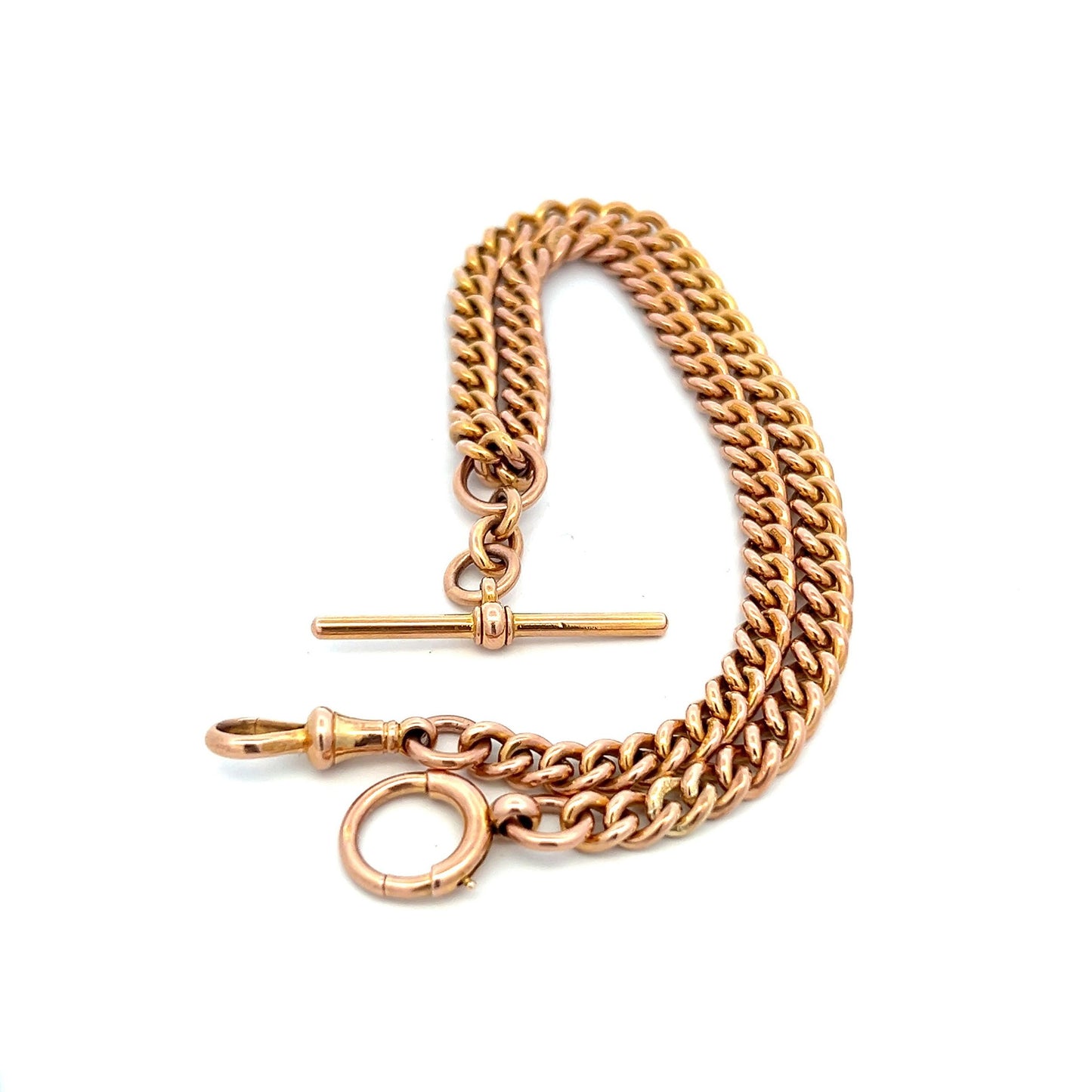 Antique Edwardian 9ct Gold Albert Watch Chain with T-Bar. Curb Link Watch Chain. Dated 1919. Superb Example. 40cm / Almost 16 inches.